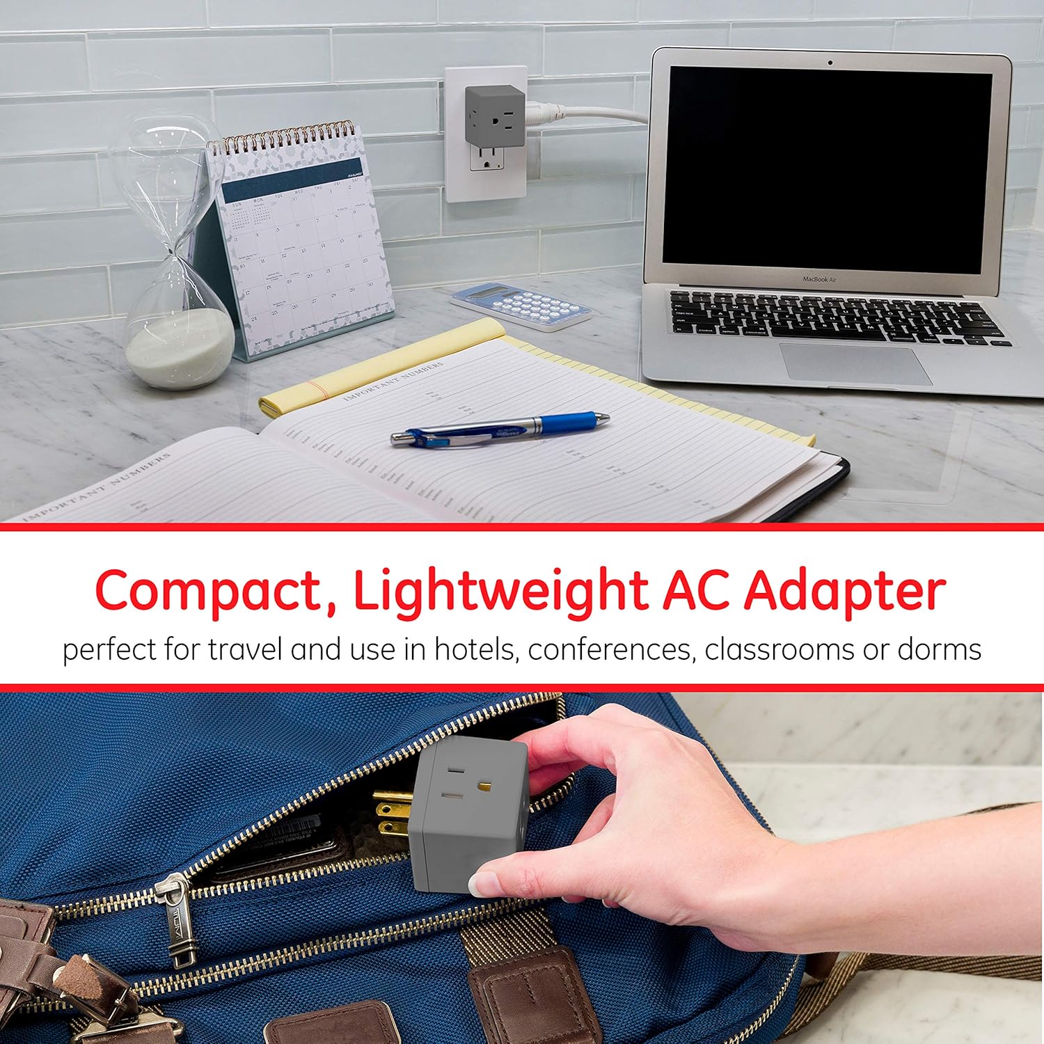 GE Grounded 3-Outlet Tap, Easy Access, Gray, 3pk