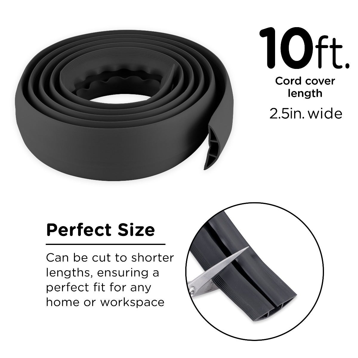 Cordinate 10ft. Cable Management Cord Cover, Black
