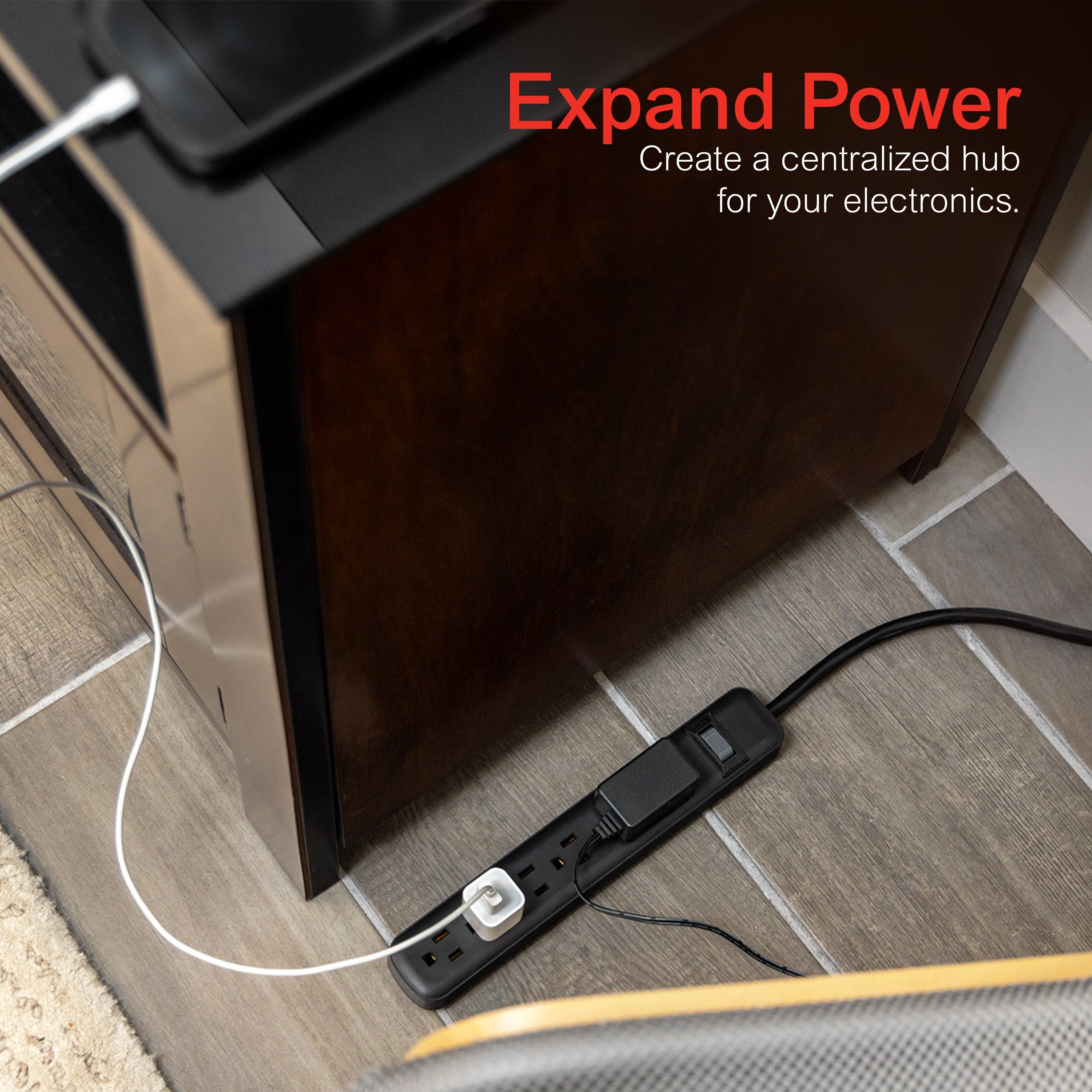 GE 6-Outlet 12ft. Power Strip, Black