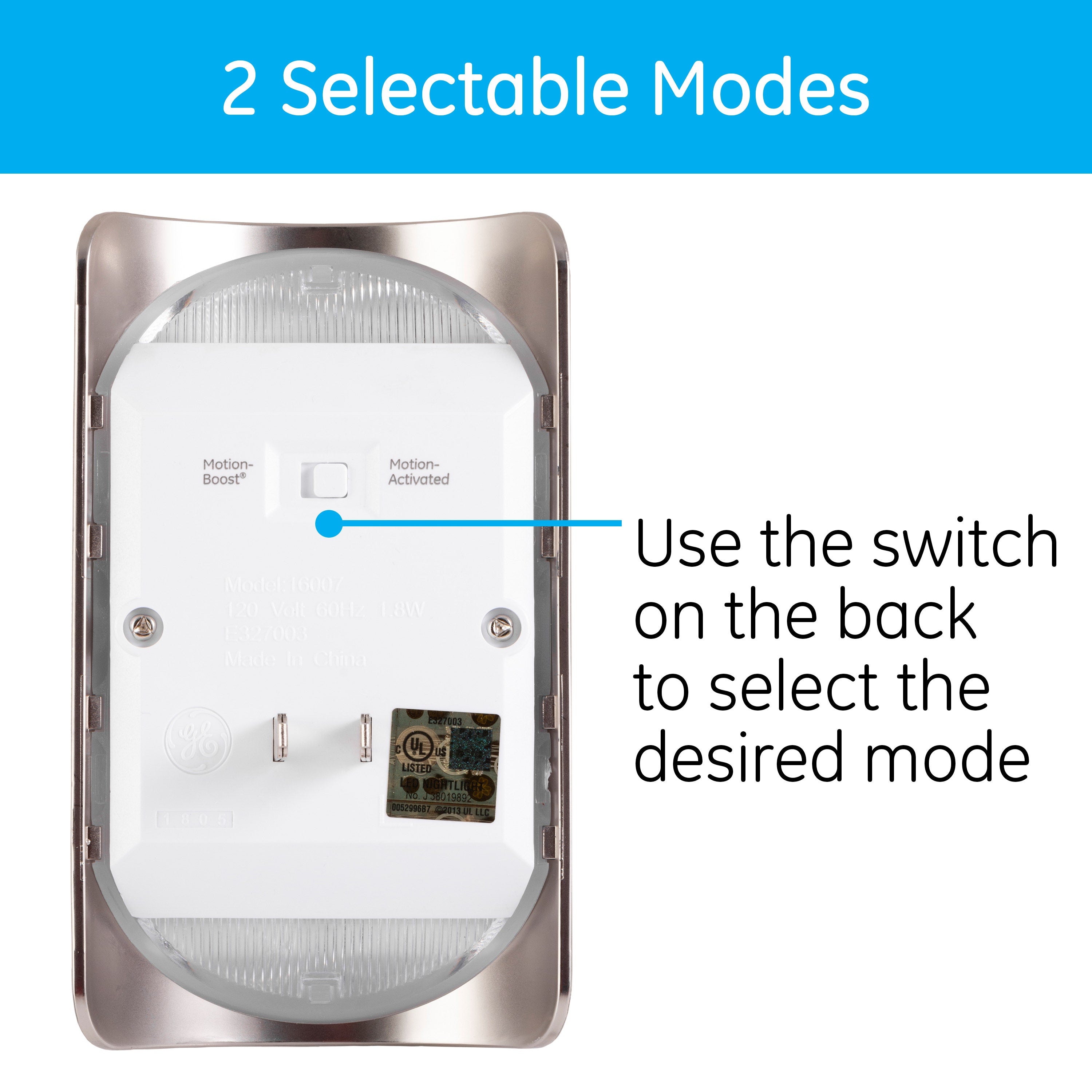 GE Enbrighten Motion-Select LED Night Light, Brushed Nickel