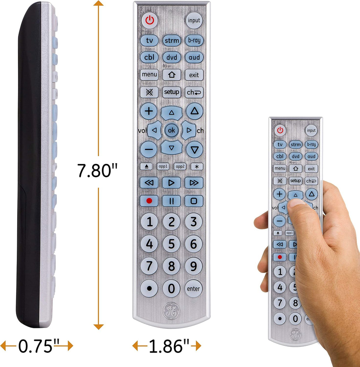 GE UltraPro 6-Device Universal Remote, Backlit, Big Buttons, Brushed Silver