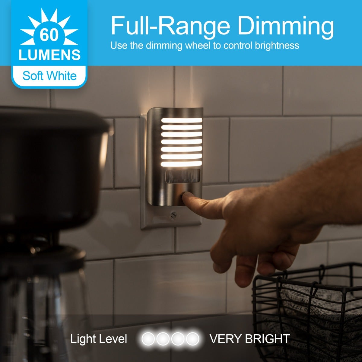 GE Motion Sensing Dimmable LED Night Light, Brushed Nickel