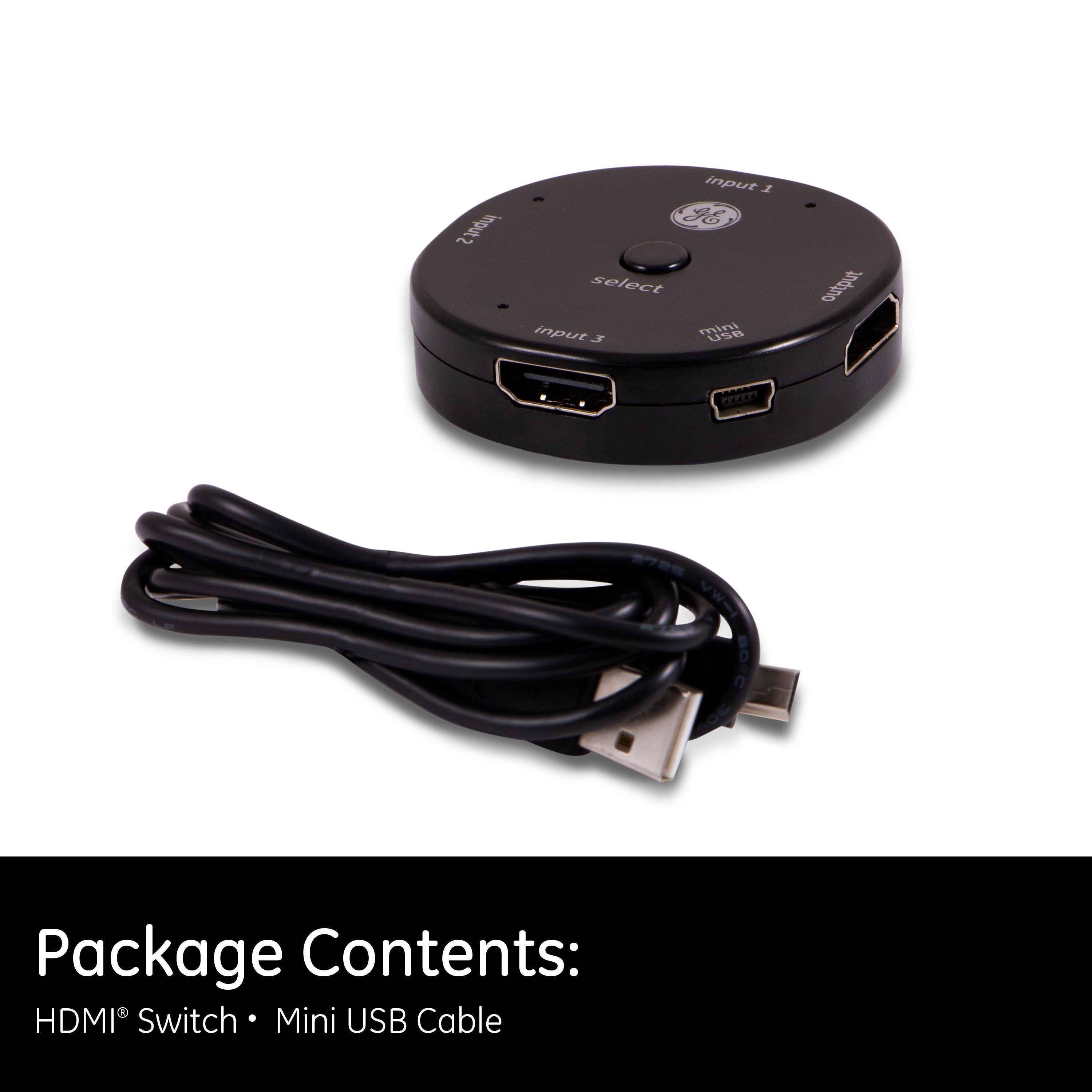 GE 3-Device HDMI Switch, Black