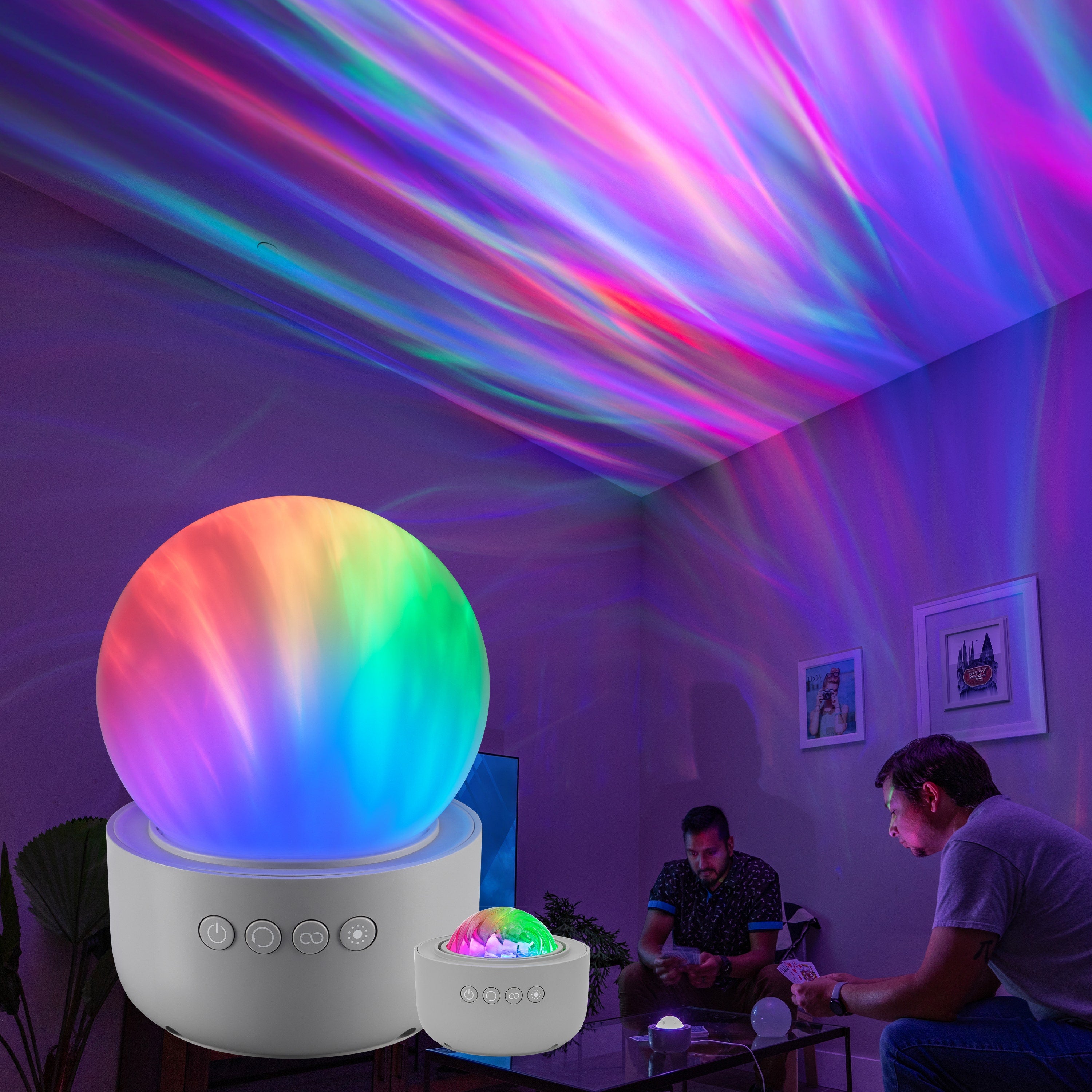Enbrighten Aurora Wave Galaxy Projector LED Tabletop Night Light with On/Off Globe Cover, White