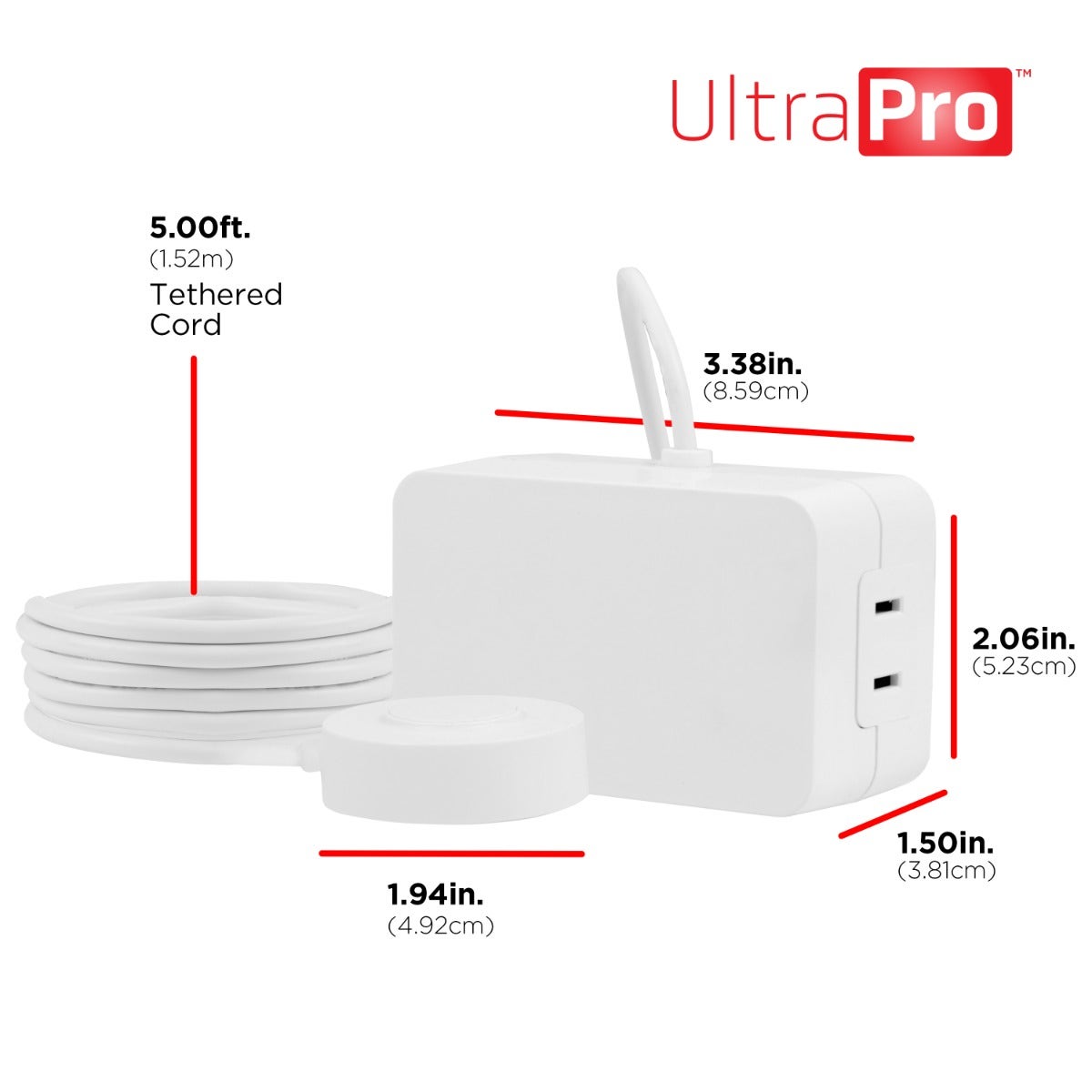 UltraPro 2-Outlet Indoor On/Off Dimmable Lighting Control with Tether, White
