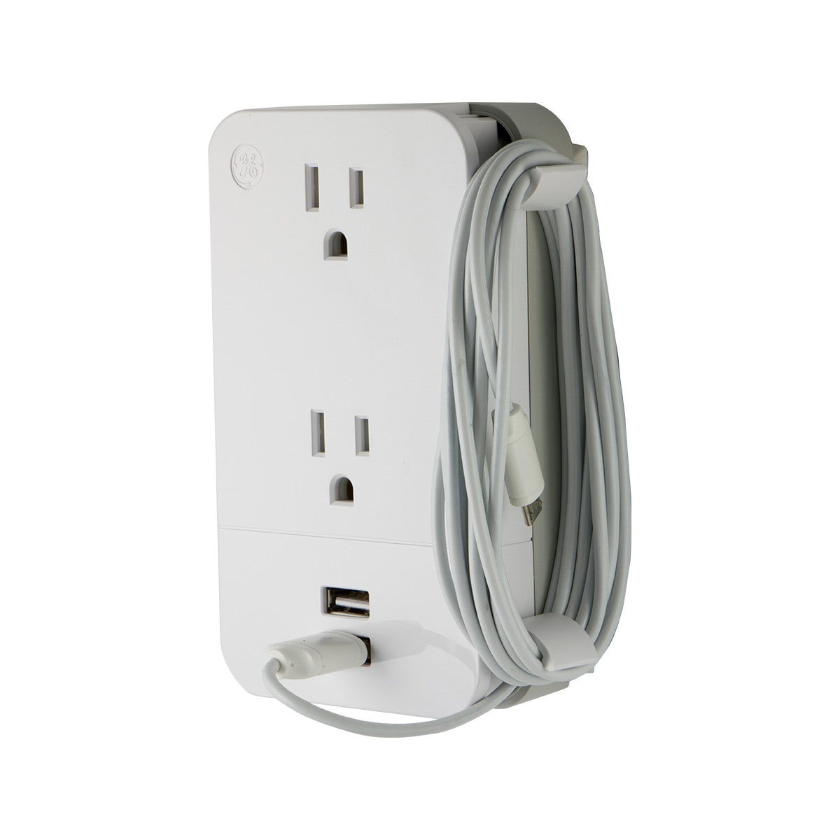 GE 2-Outlet 2-USB Charging Station with Cable Management, White