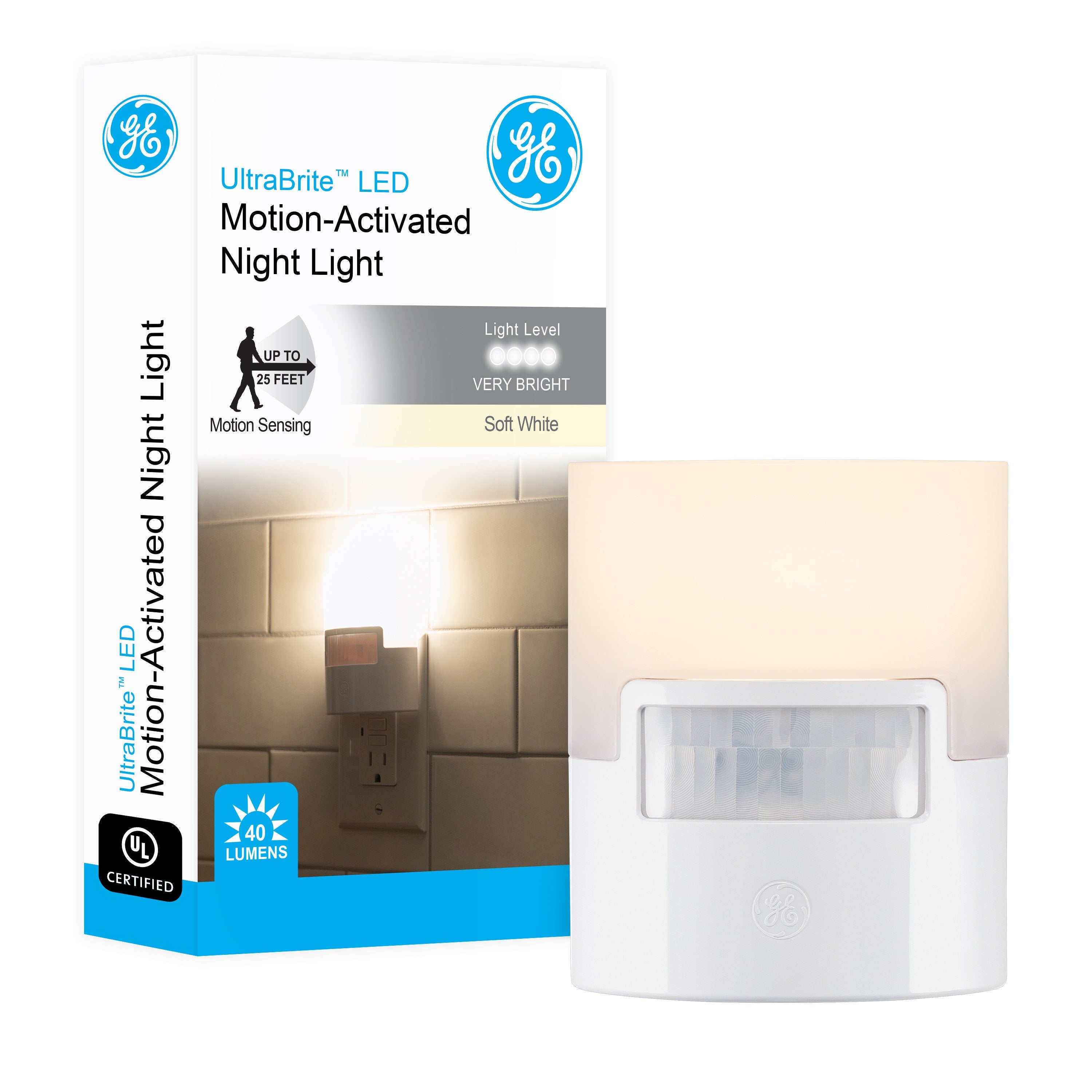 GE Enbrighten UltraBrite Motion Activated LED Night Light, White