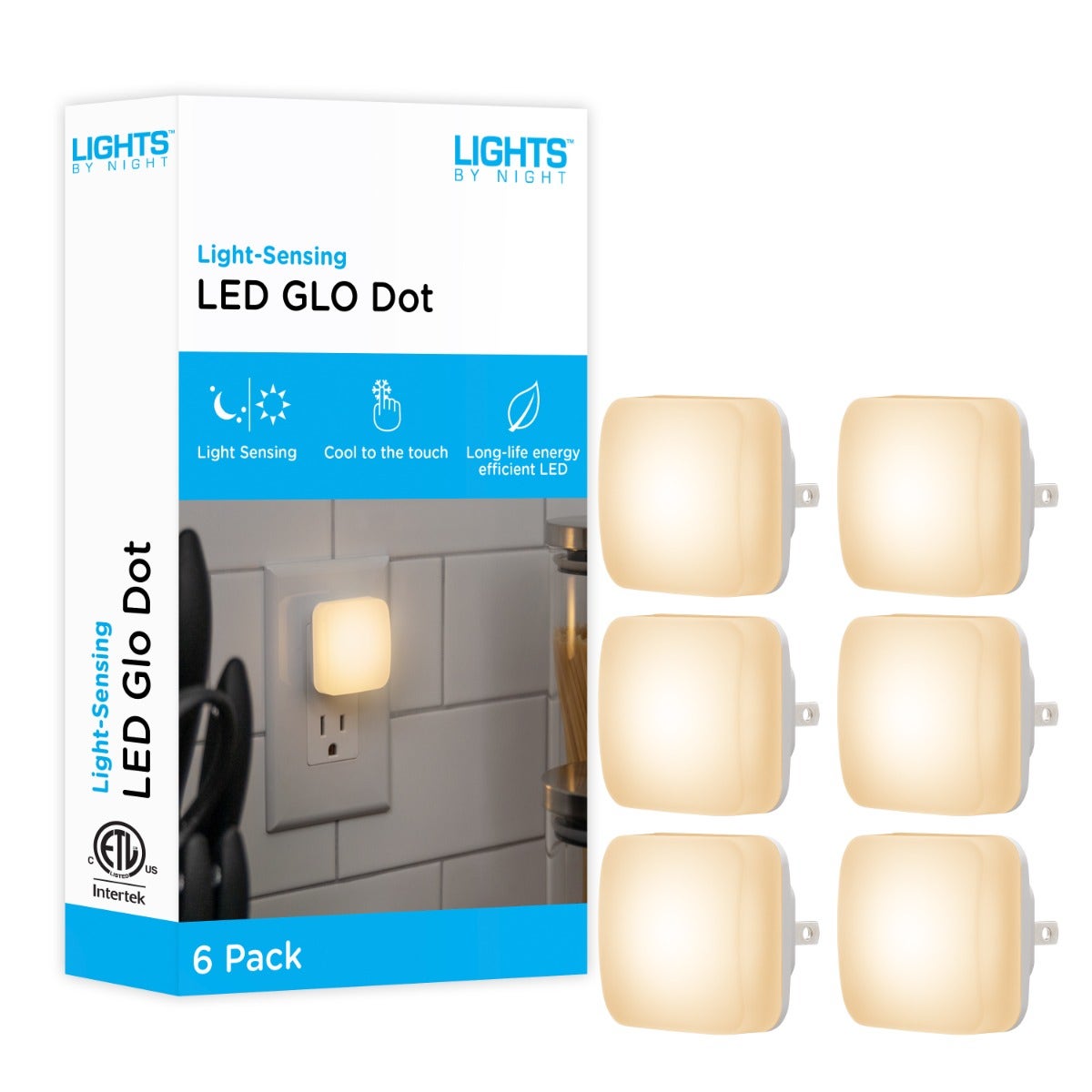 Lights by Night Square GLO Dot LED Night Light, White, 6 Pack
