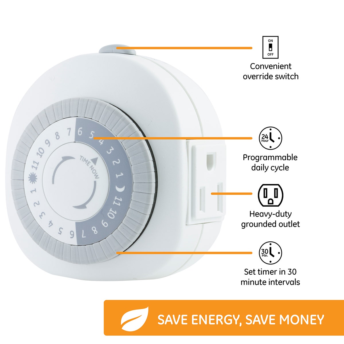 GE Indoor Plug-In 24-Hour Heavy Duty Mechanical Timer, White