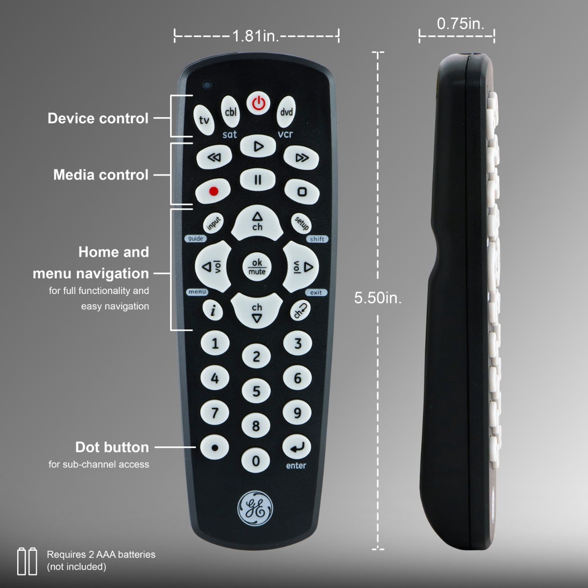GE 3-Device Universal Remote, Black