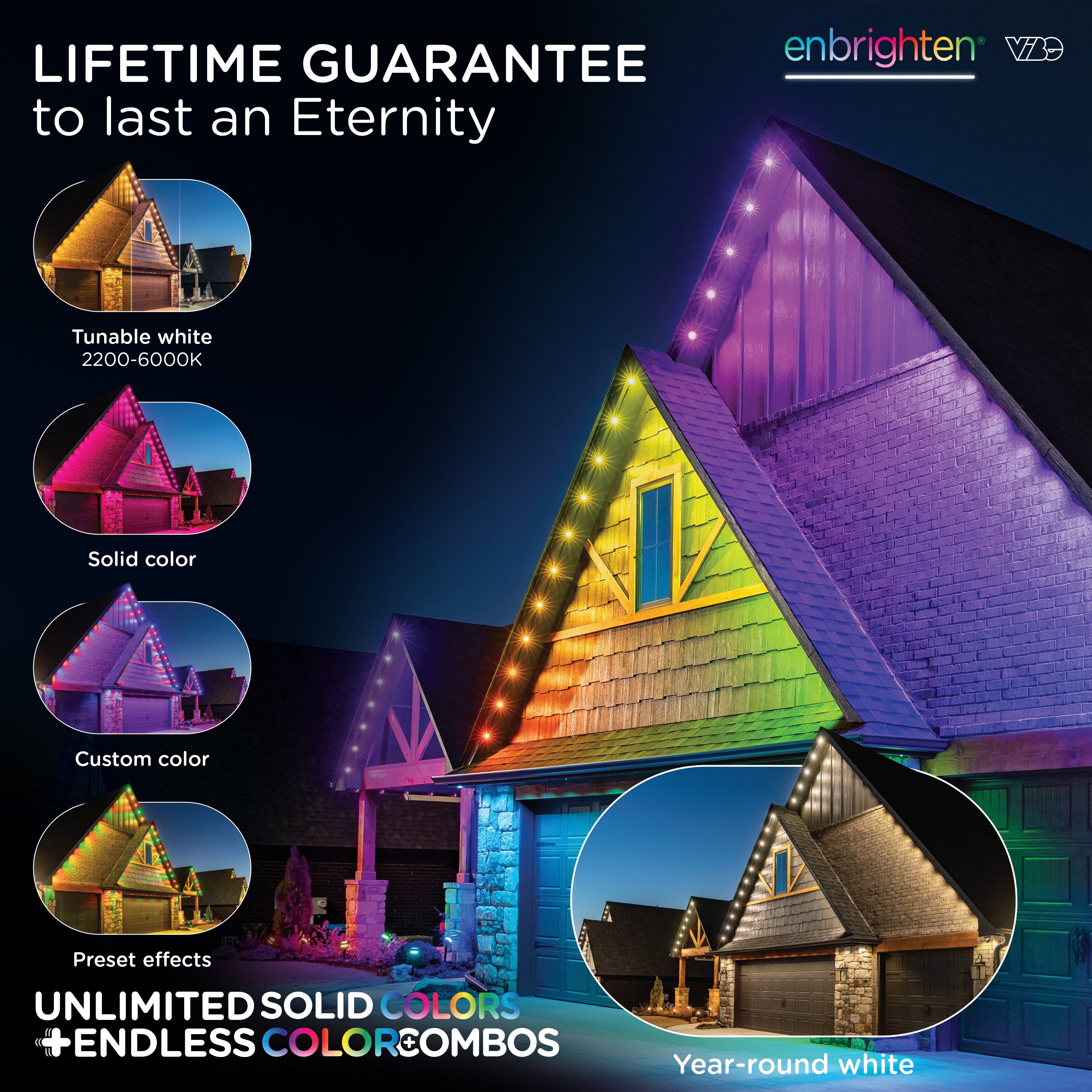 Enbrighten WiFi VIBE Color-Changing Permanent Outdoor Eternity Eave Lights, 108 Lights, 150ft. White