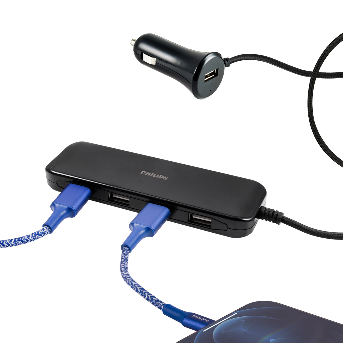 Philips DC USB Extension Bar, 5 Ports, 31.5W, 6ft. Cable, Black