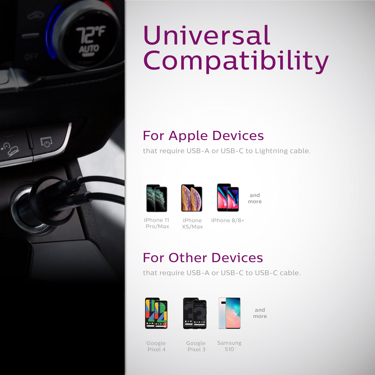 Philips Elite Dual USB Car Charger USB-A and USB-C