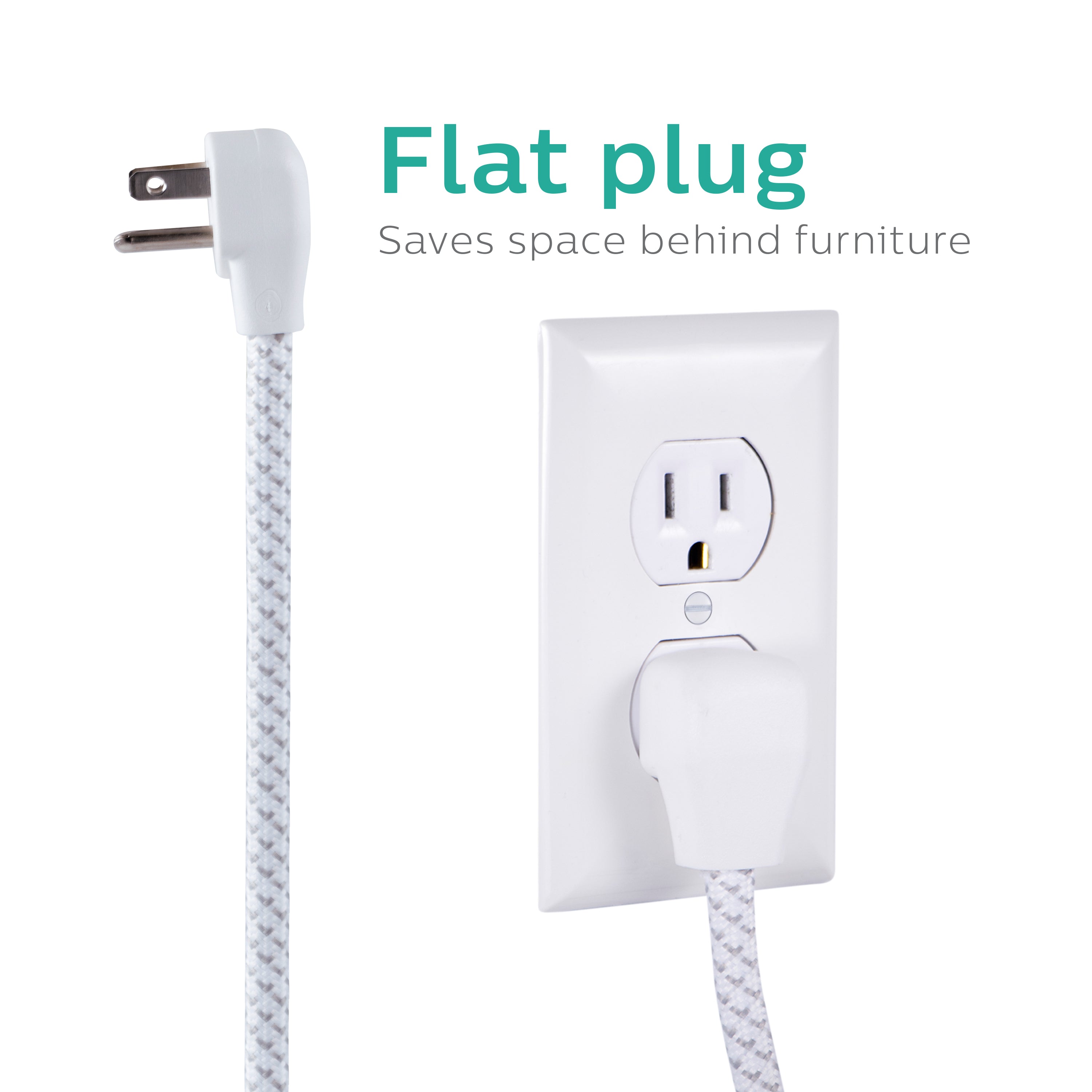 Philips 6-Outlet Surge Protector, 1080J, 10ft Braided Cord, White/Gray