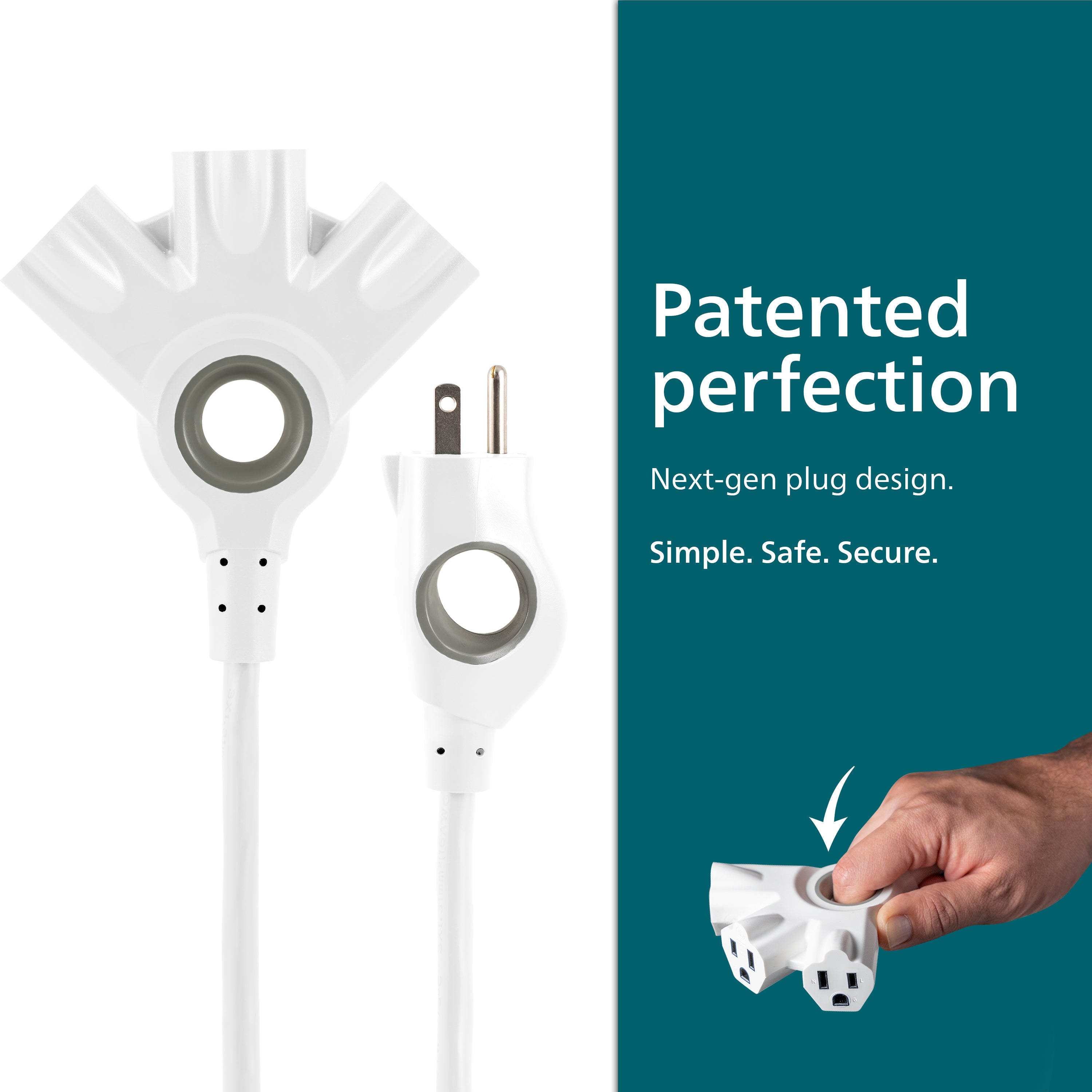 Philips 3-Outlet EZGrip Grounded Extension Cord, 25ft., Indoor/Outdoor, White