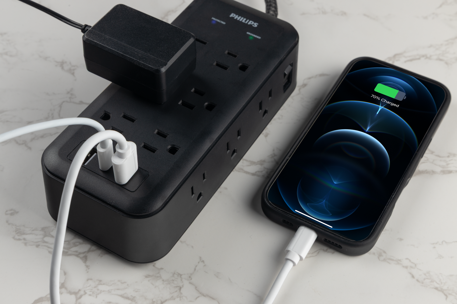 Philips 12-Outlet 8ft. Surge Protector with USB Charging, Black