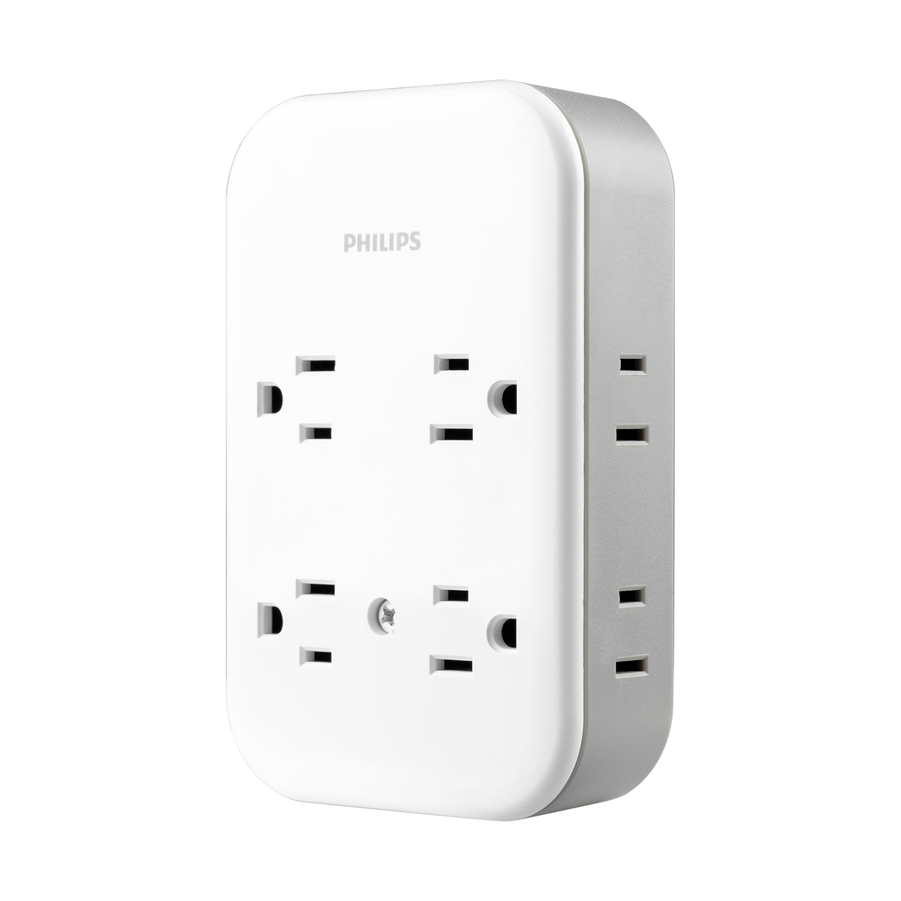 Philips All-in-One Surge Tap with USB, 4 Grounded & 4 Polarized Outlets, 2 USB-C & 1 USB-A Ports, 15W Shared, 1140 Joules, ETL Certified, White/Gray