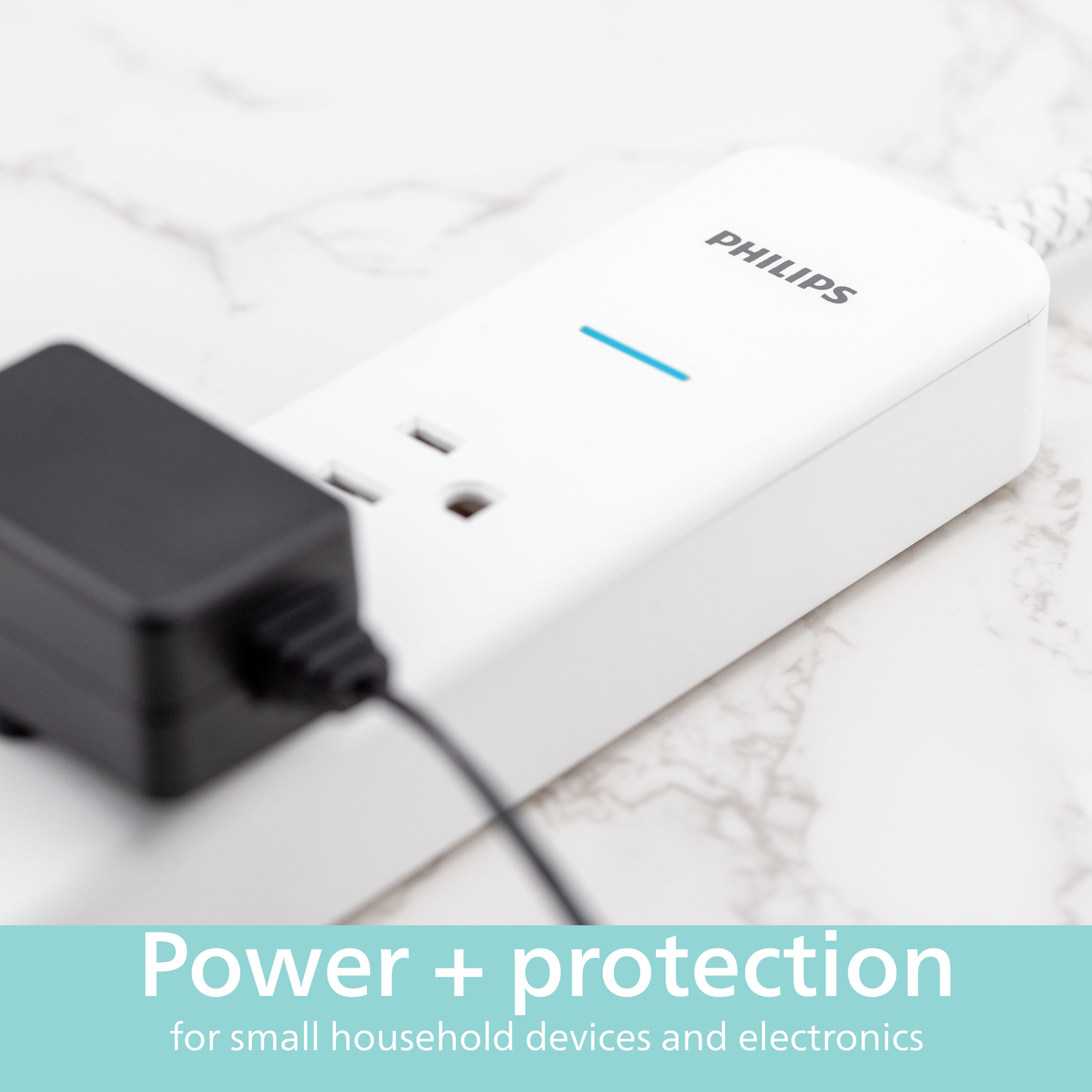 Philips 4-Outlet Surge Protector Power Strip, 4 Ft Braided Extension Cord, Multi Plug Outlet Extender, Adapter-Spaced, 450 Joules, White