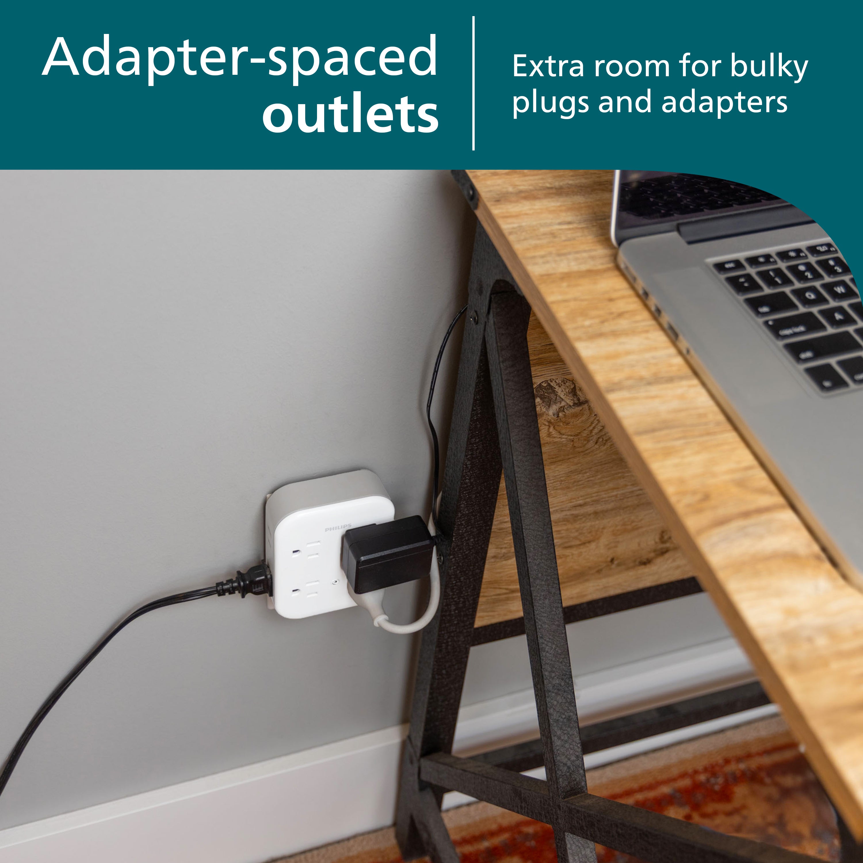 Philips All-in-One 4 Grounded plus 4 Polarized Outlet Surge Tap, 1140J, white/gray