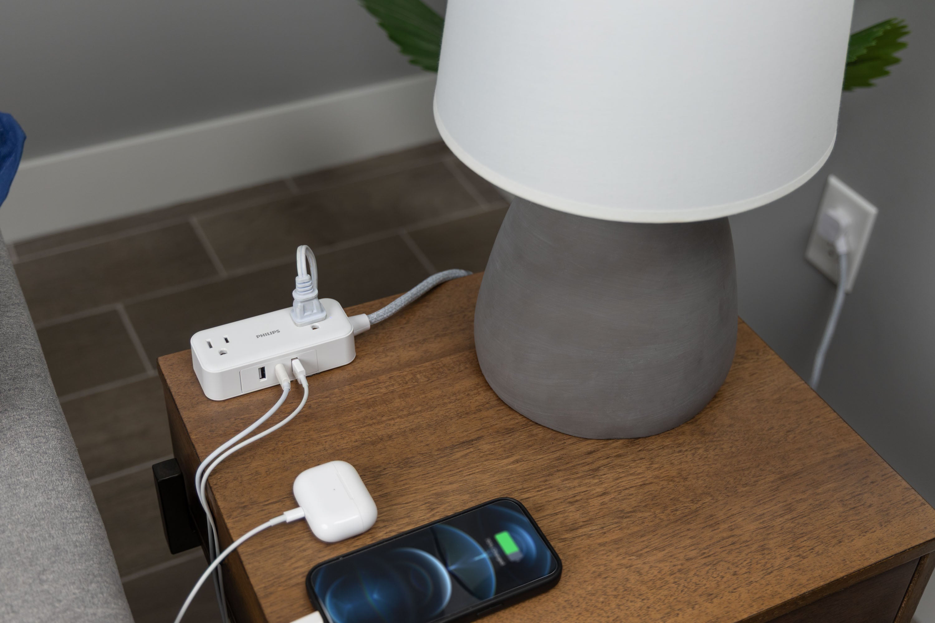 Philips 2-Outlet, 6 ft. USB-Charging Extension Cord, White/Gray
