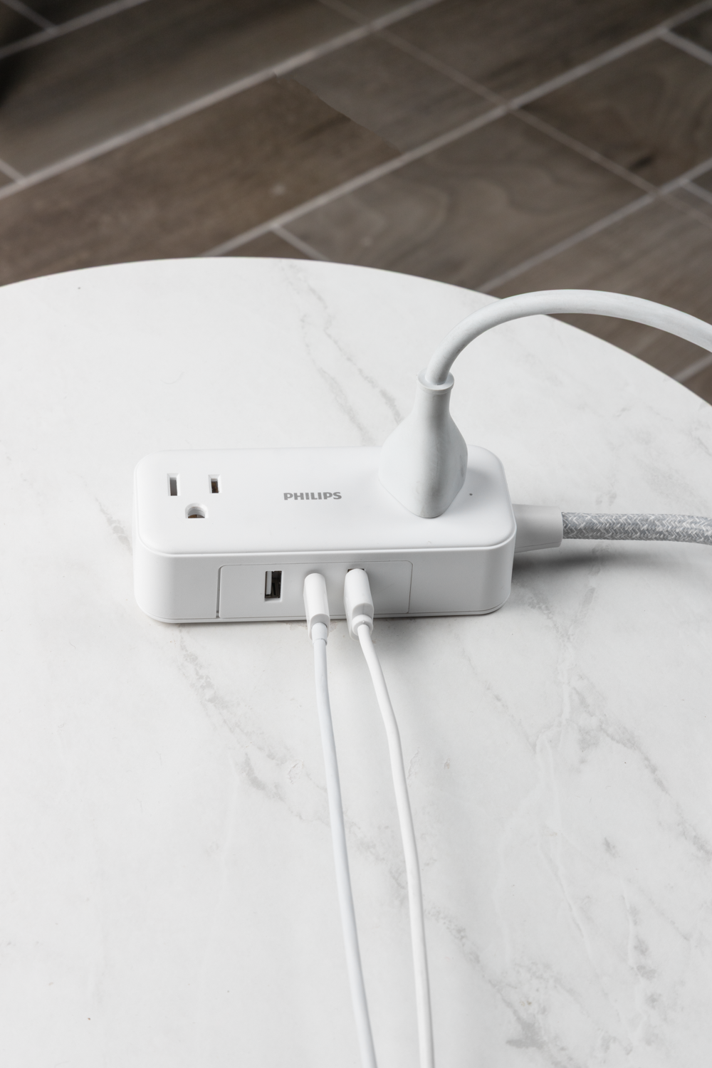 Philips 2-Outlet, 6 ft. USB-Charging Extension Cord, White/Gray