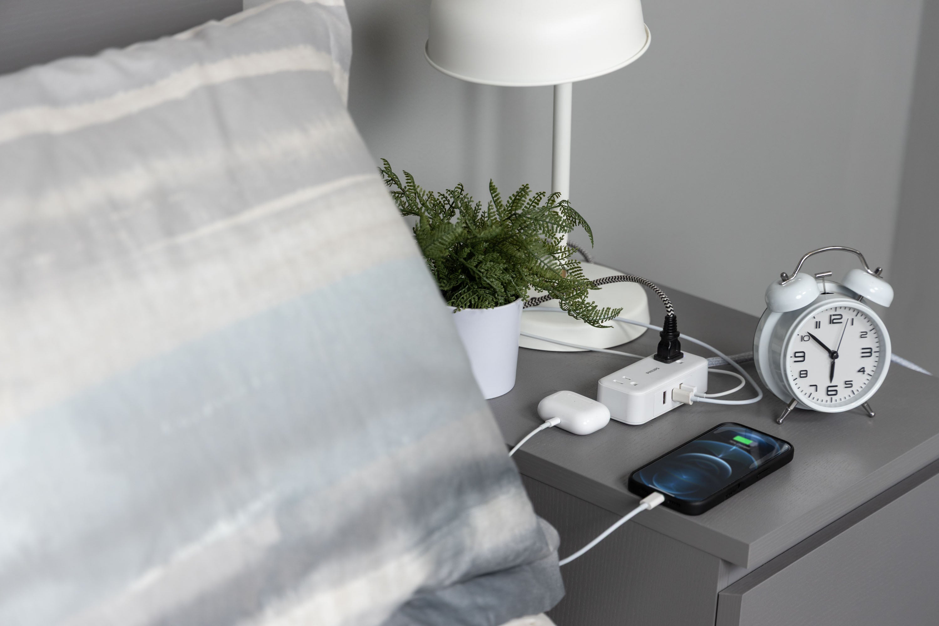 Philips 2-Outlet, 6 ft. USB-Charging Extension Cord, White/Gray