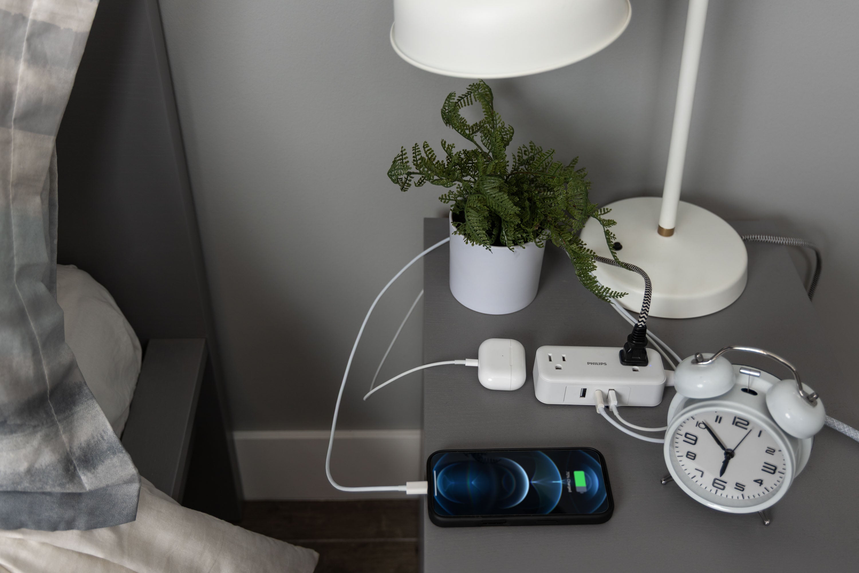 Philips 2-Outlet, 6 ft. USB-Charging Extension Cord, White/Gray