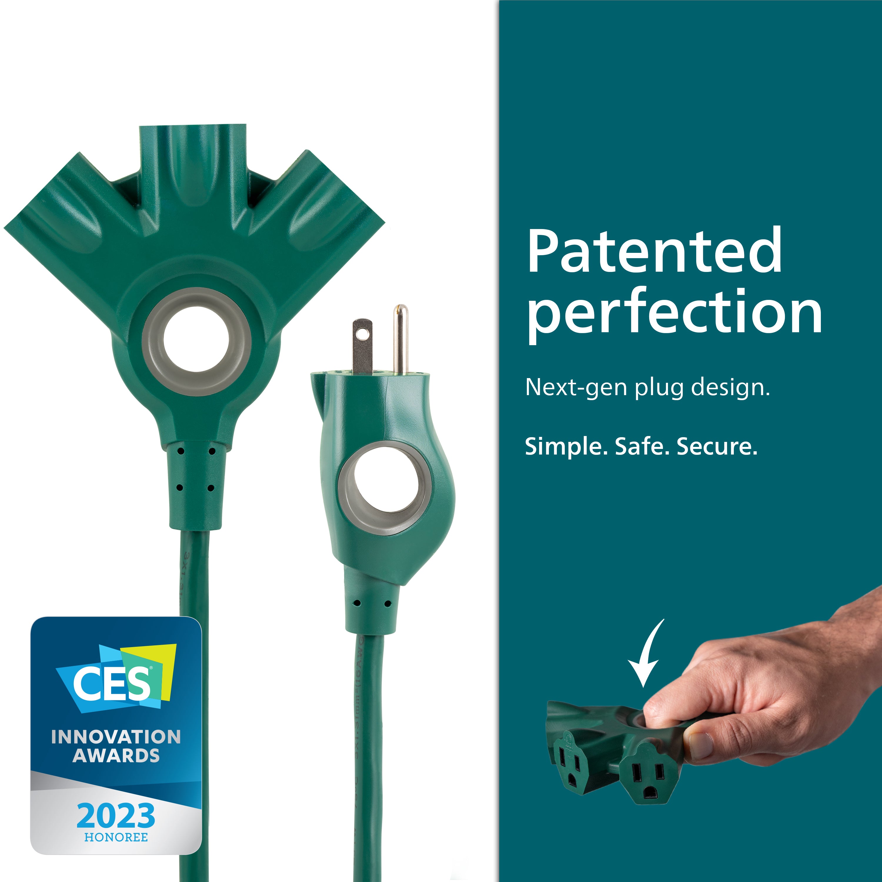 Philips 3-Outlet EZGrip Grounded Extension Cord, 15ft., Indoor/Outdoor, Green
