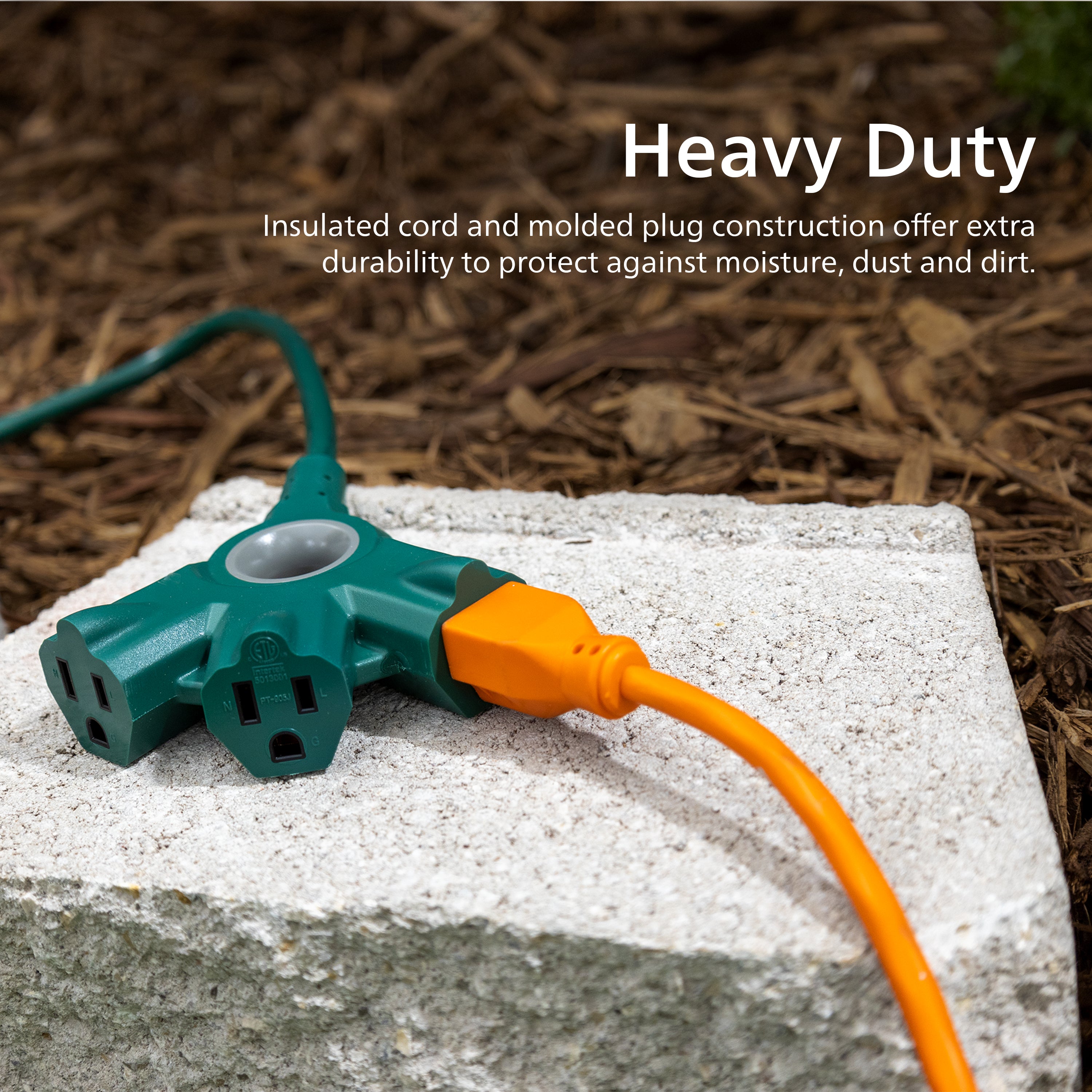 Philips 3-Outlet EZGrip Grounded Extension Cord, 15ft., Indoor/Outdoor, Green