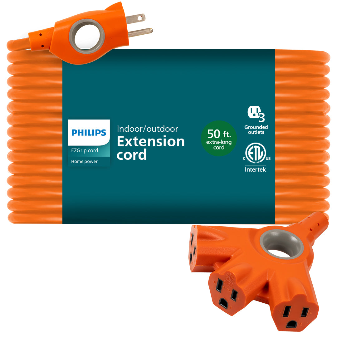 Philips EZGrip Outdoor Extension Cord, 50ft, Orange