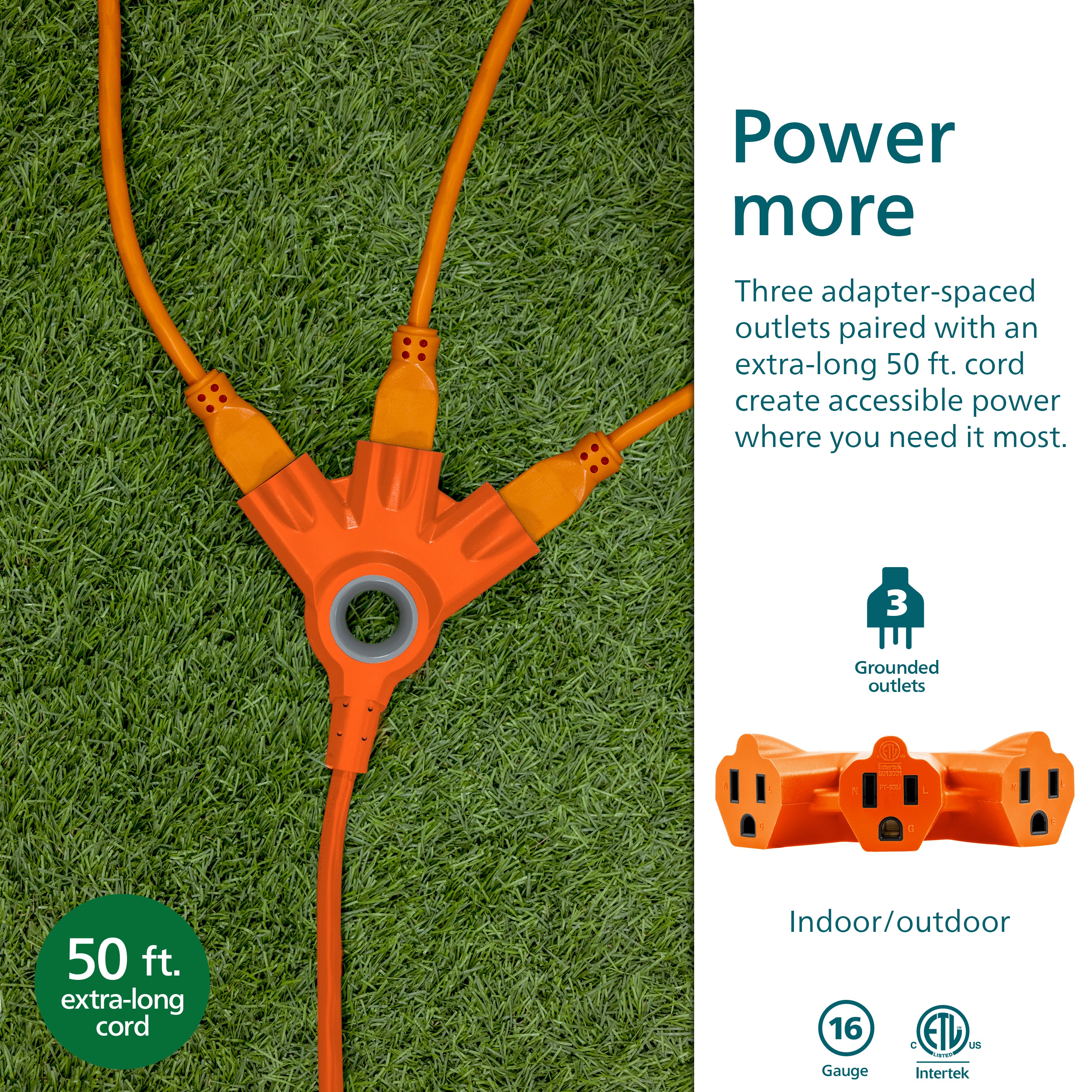Philips EZGrip Outdoor Extension Cord, 50ft, Orange