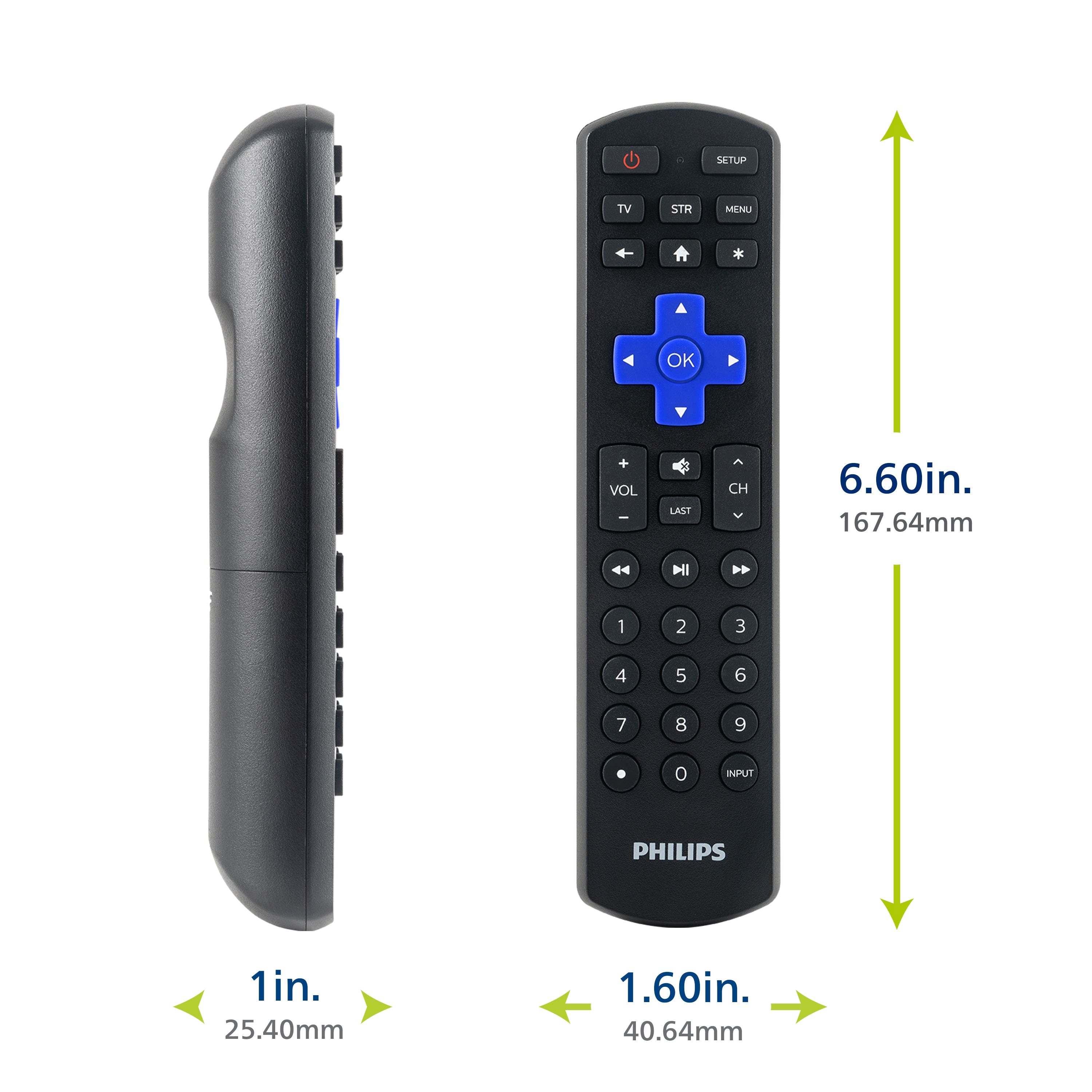 Philips Roku Replacement 2-Device Universal Remote, Black