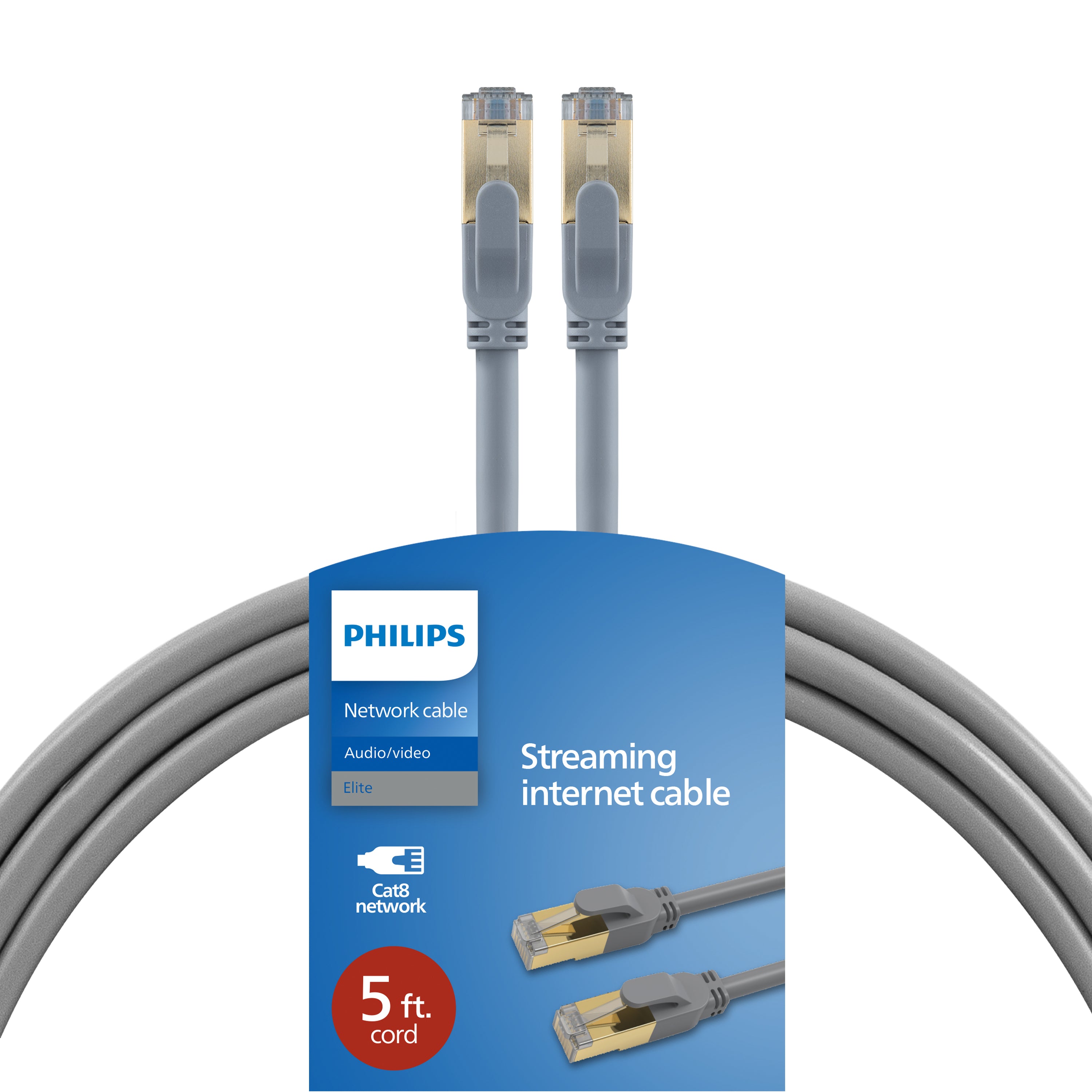 Philips Cat8 Streaming Internet Cable, Gray, 5ft.