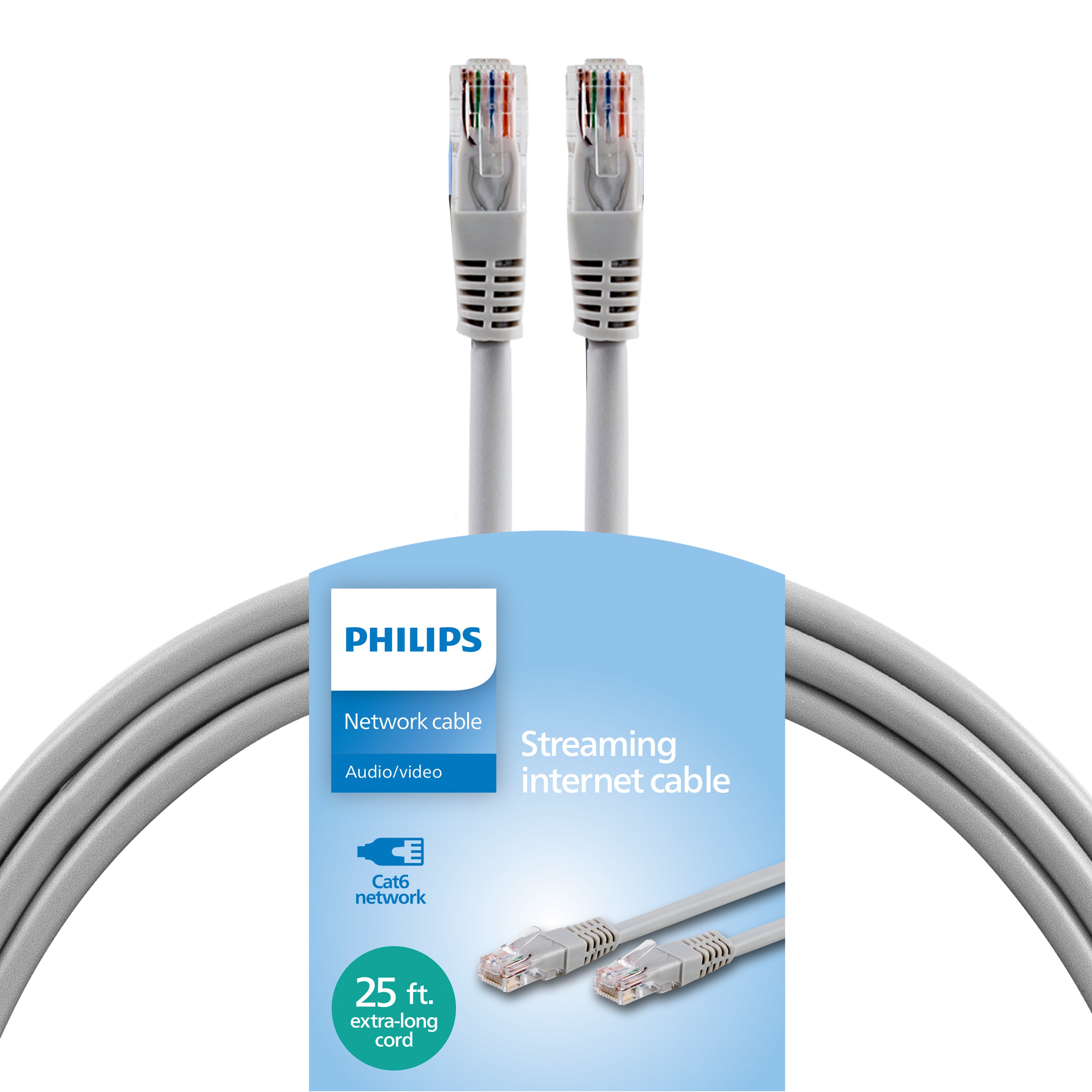 Philips Network Cable, Cat6, 25ft, Gray