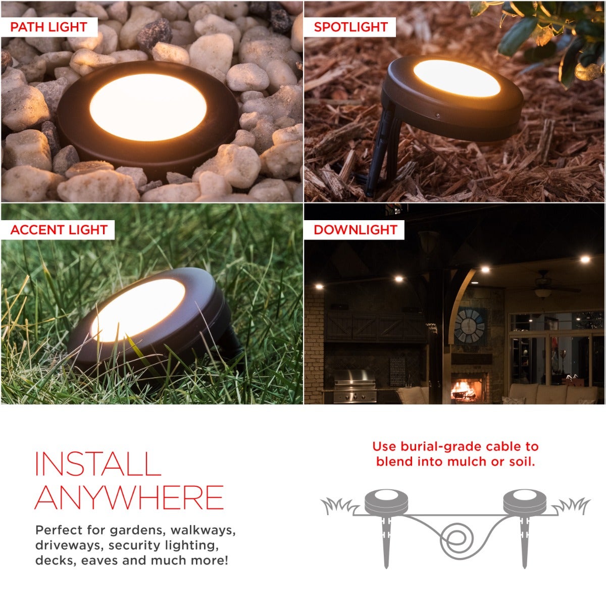 UltraPro Warm White LED Landscape Lights, 6 Pucks, 50 ft. Black Cord