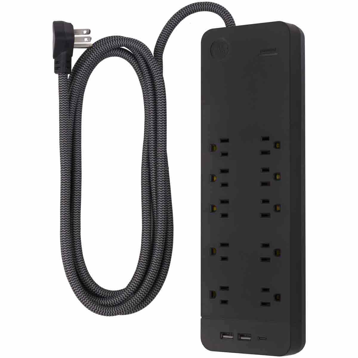 GE UltraPro 10-Outlet 2-USB 1-USB-C 8ft. Surge Protector, Black