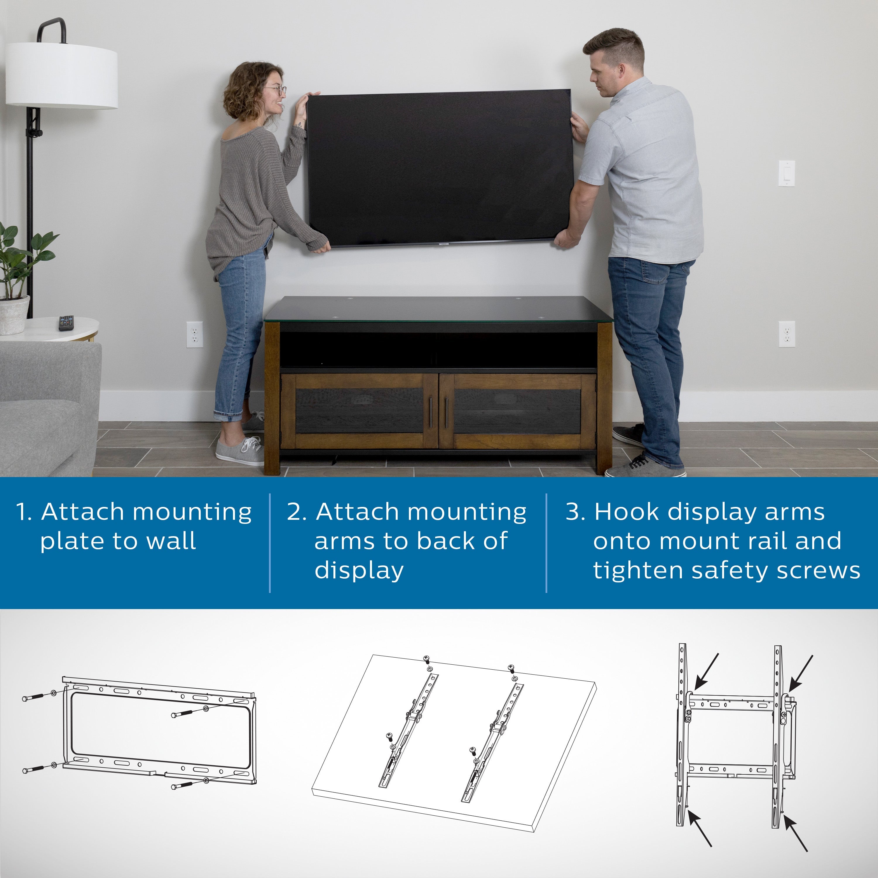 Philips Tilt TV Wall Mount, Up to 80in., Black