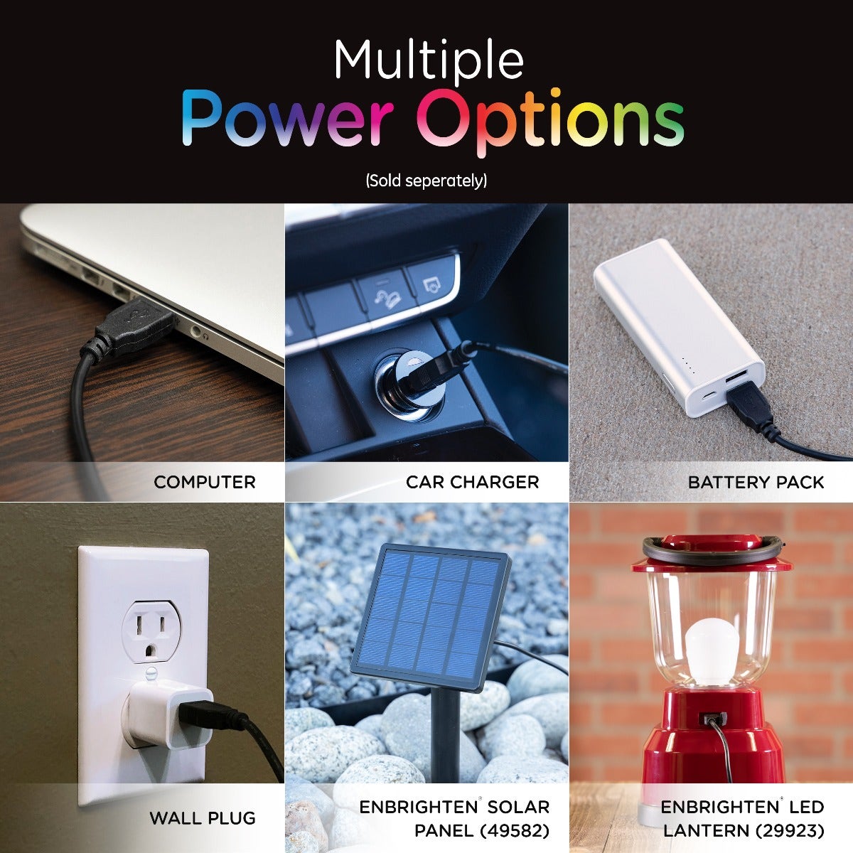 Enbrighten USB Color-Changing LED Cafe Lights, 12 Bulbs, 12ft. Black Cord