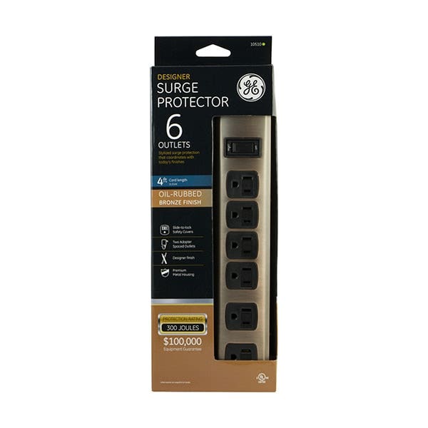 GE 6-Outlet 4ft. Surge Protector, Oil-Rubbed Bronze