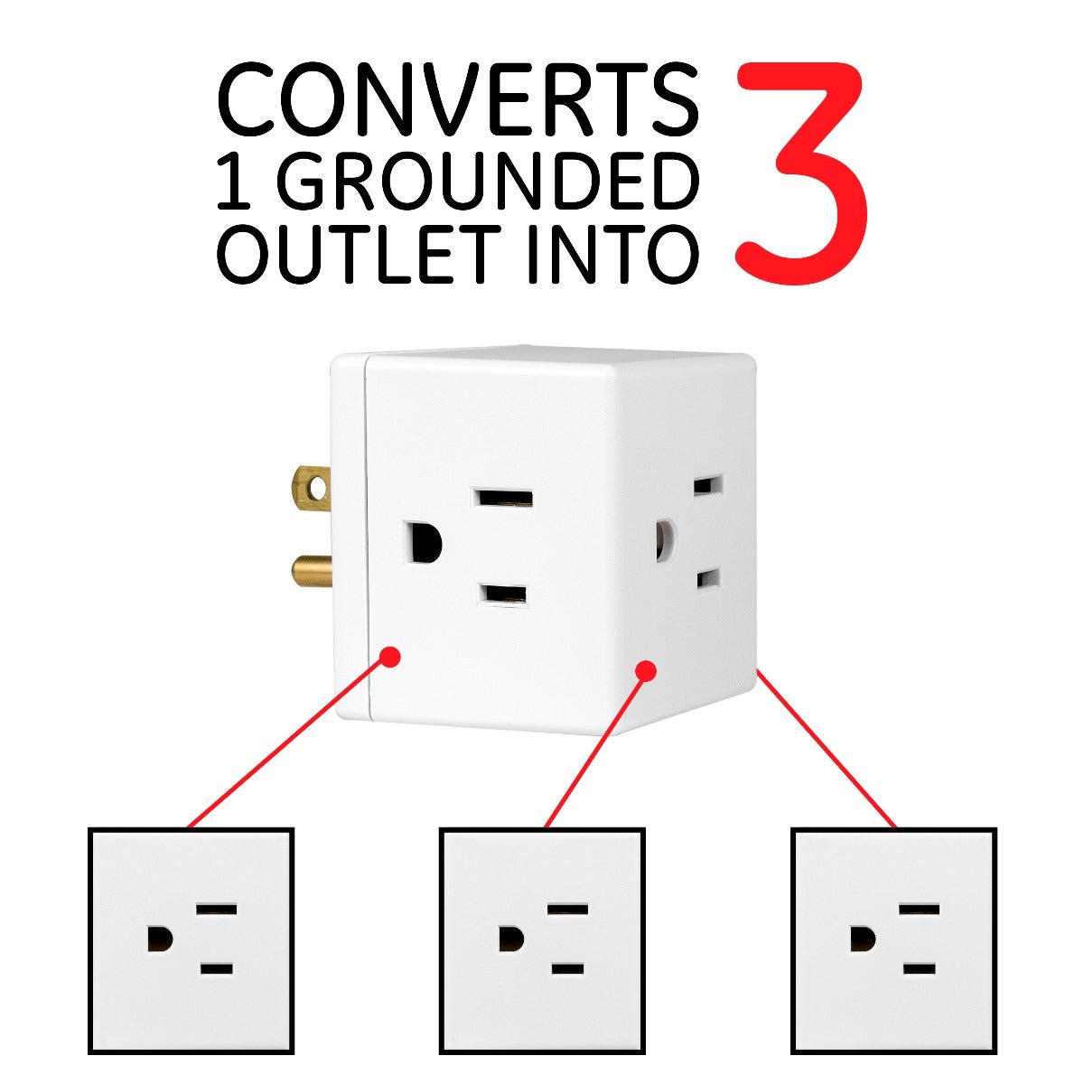 GE Grounded 3-Outlet Wall Tap, White