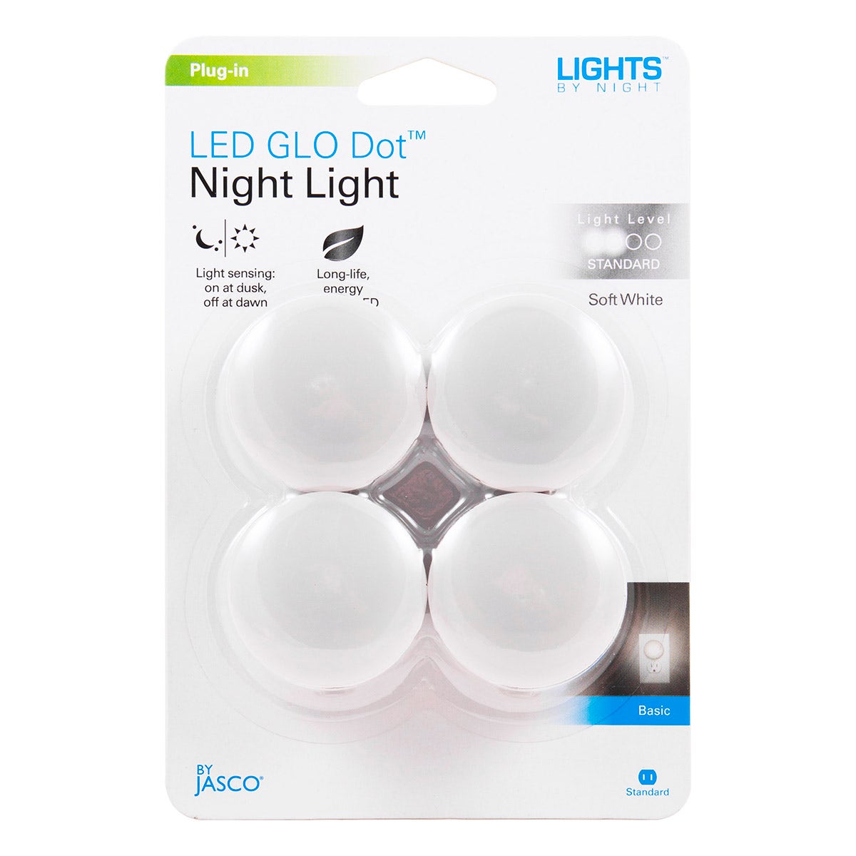 Lights by Night LED GLO Dot Light Sensing Night Light, 4 Pack, White