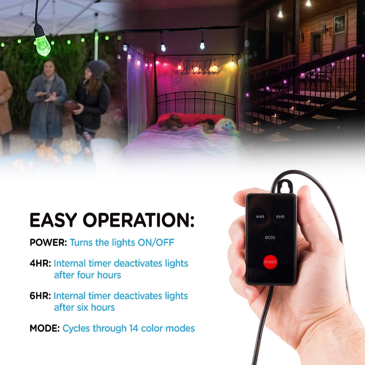 Enbrighten USB Color-Changing LED Cafe Lights, 12 Bulbs, 12ft. Black Cord