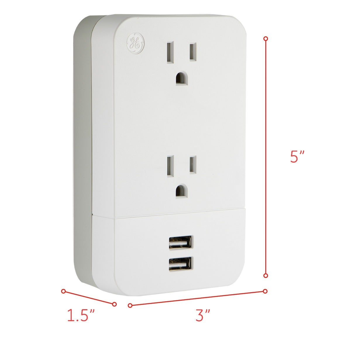 GE 2-Outlet 2-USB Charging Station with Cable Management, White