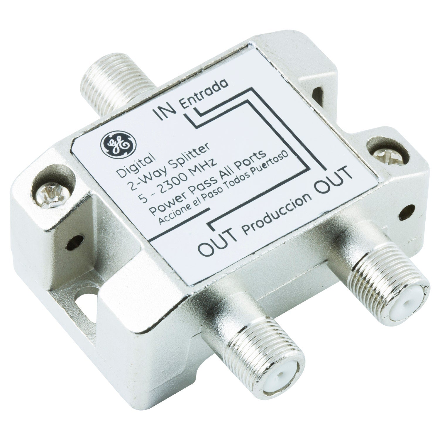 GE Digital 2-Way Coaxial Splitter, Silver