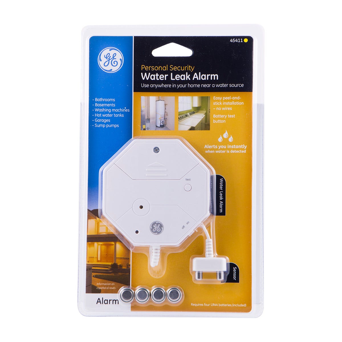 GE Personal Security Water Leak Detection Alarm, White