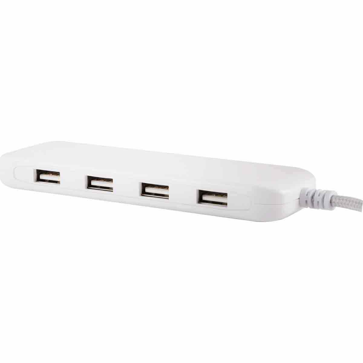 GE UltraPro 4-USB 6ft. Power Strip with Braided Cord, White