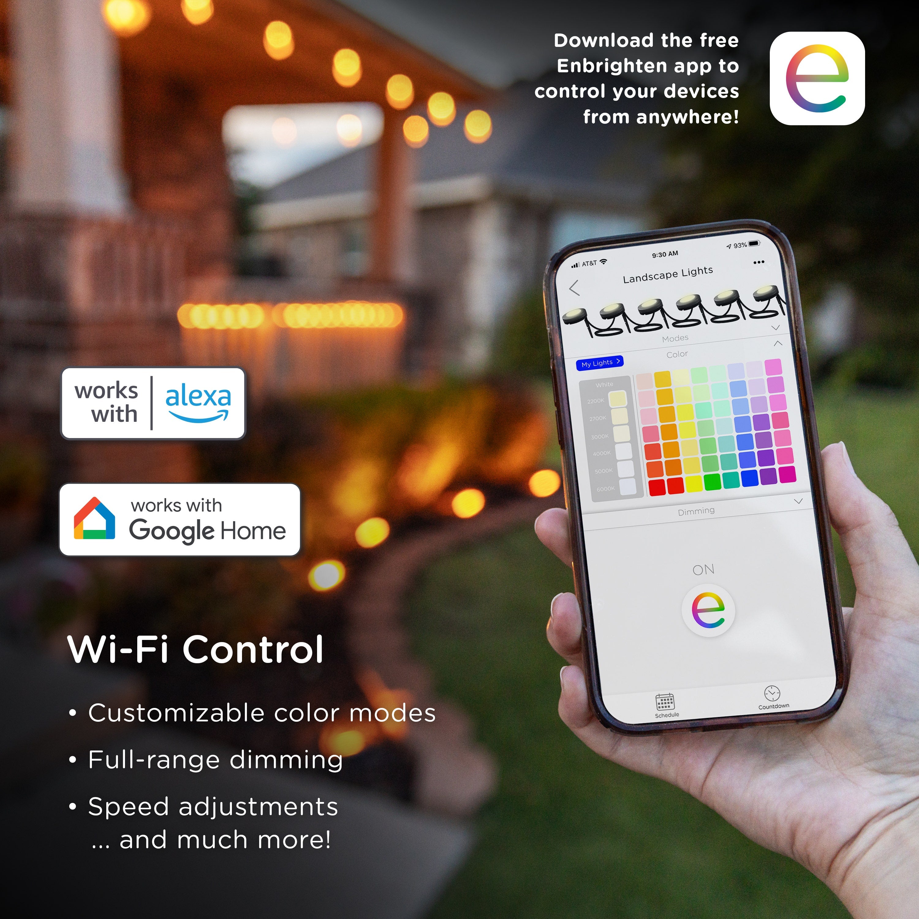 Enbrighten WiFi VIBE Color-Changing LED Landscape Lights, 6 Lights, 50ft. Black Cord