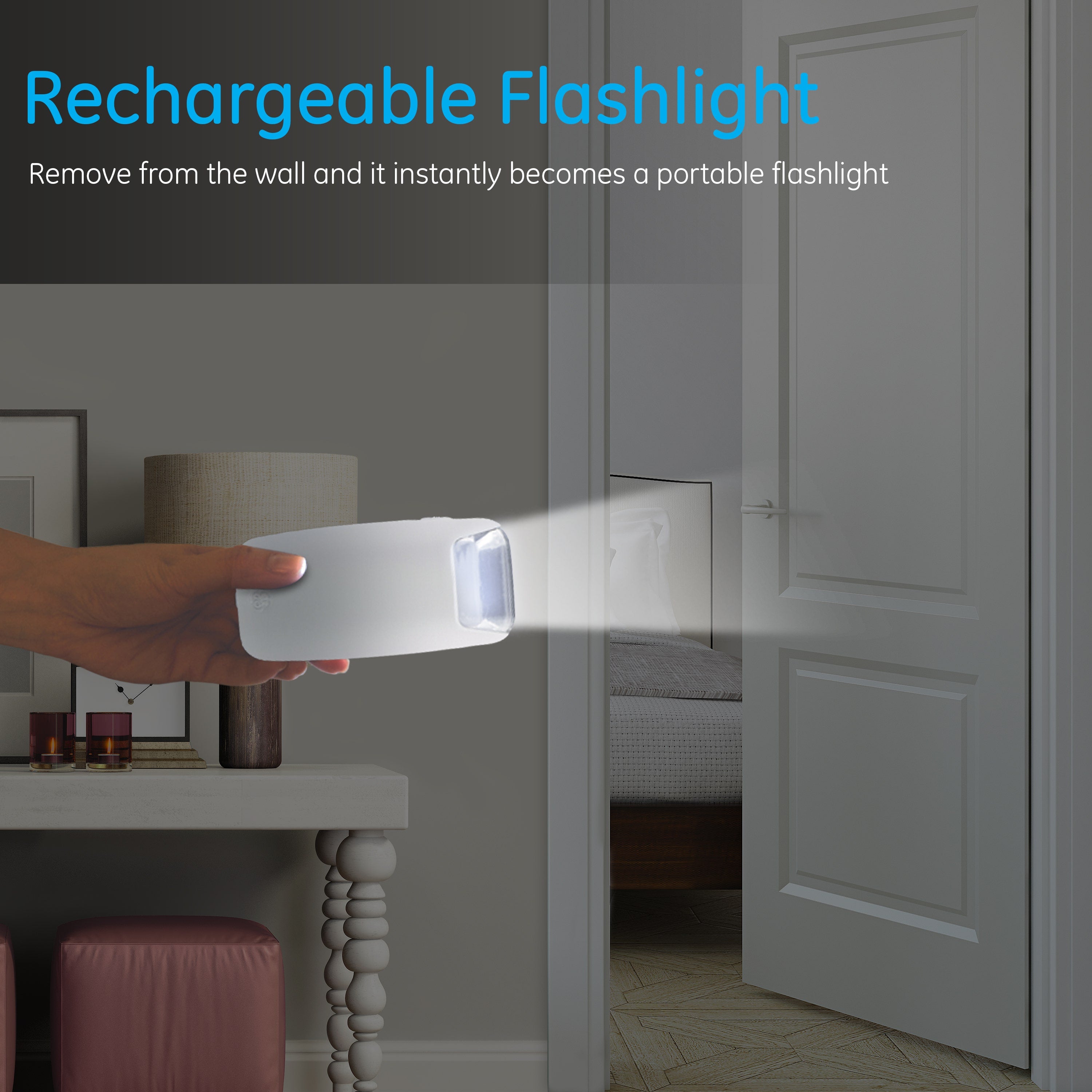 GE 4-in-1 Rechargeable Power Failure LED Night Light, White, 2 Pack