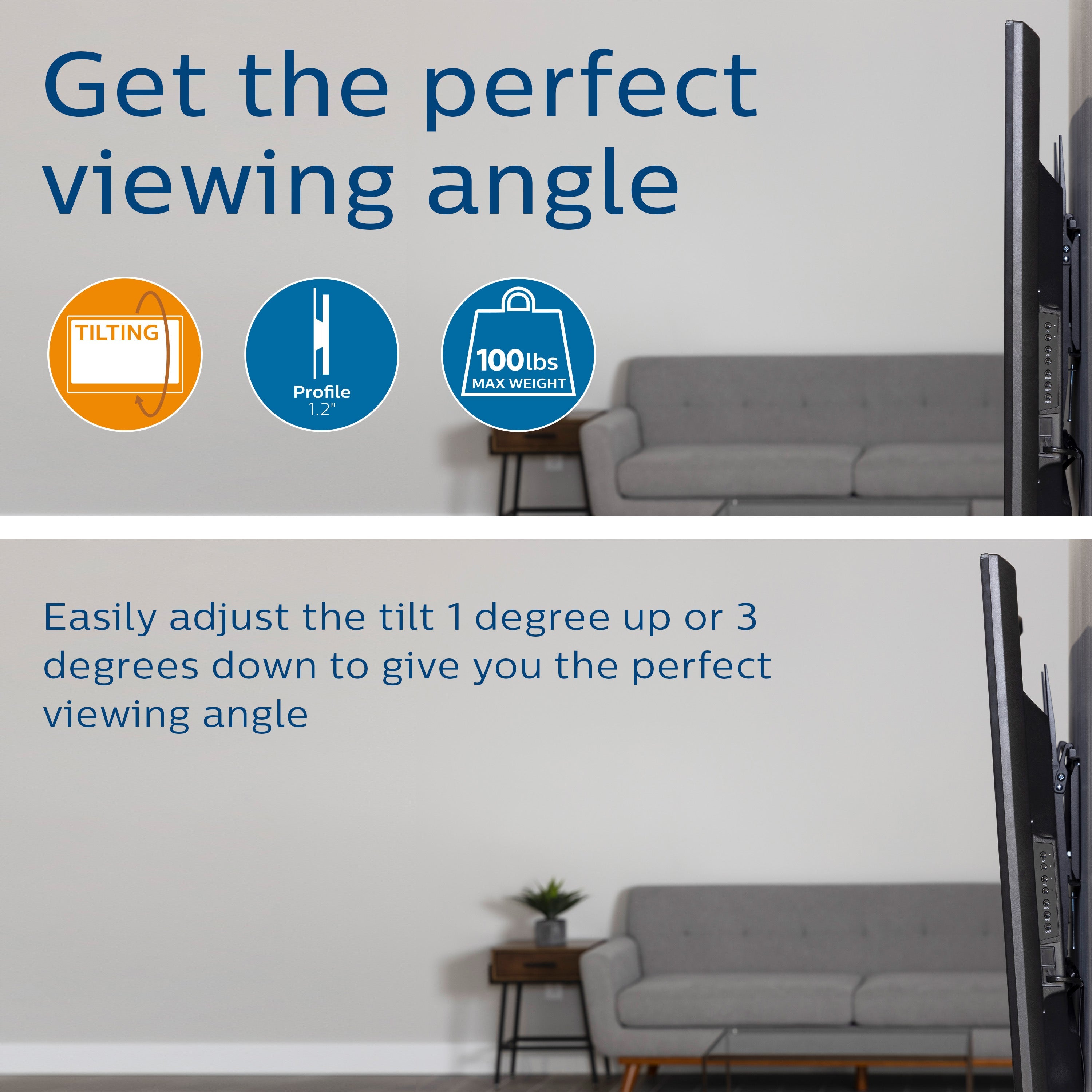 Philips Tilt TV Wall Mount, Up to 80in., Black