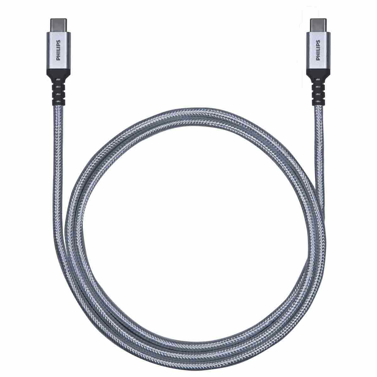 Philips Elite 6ft. USB-C Braided Charging Cable with Aluminum Connectors, Silver